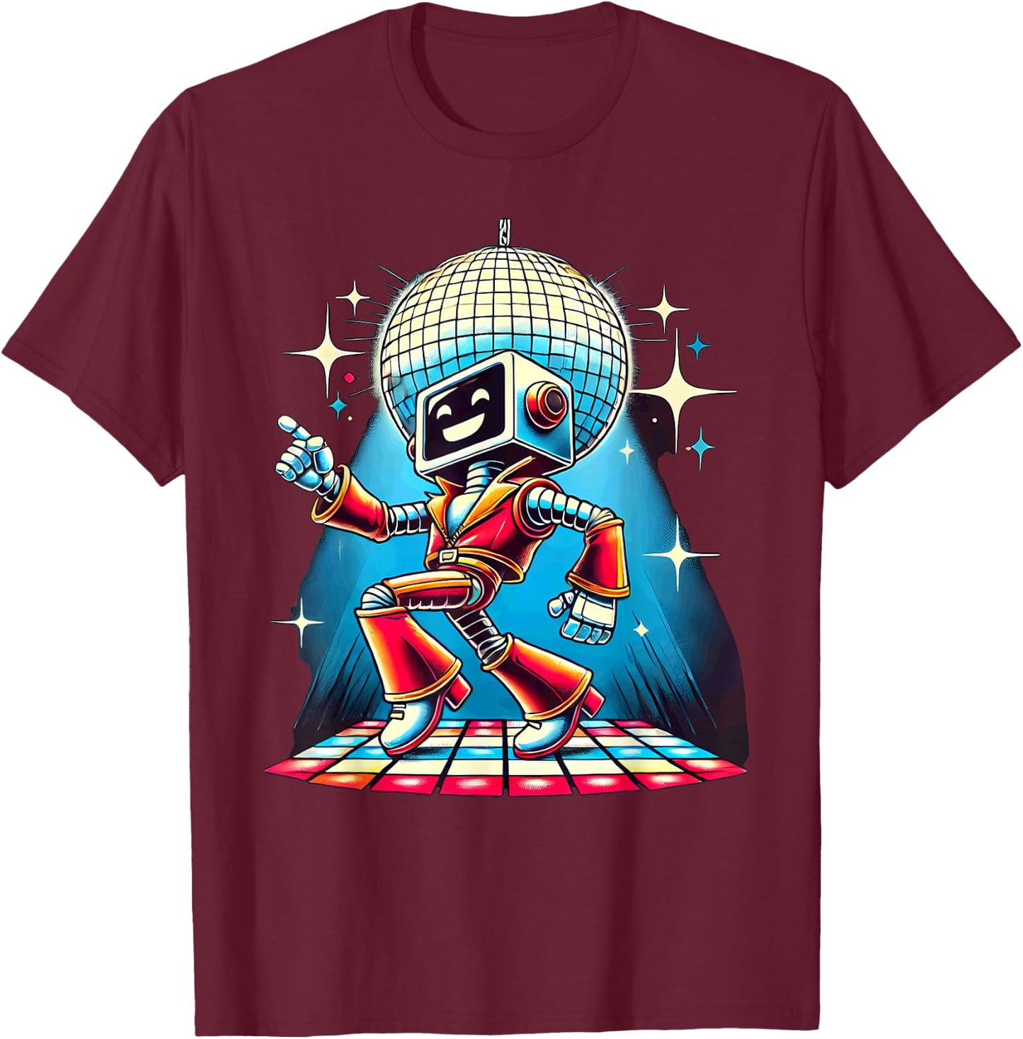 Aesthetic Robot Disco T-Shirt - T-Shirt | Maroon