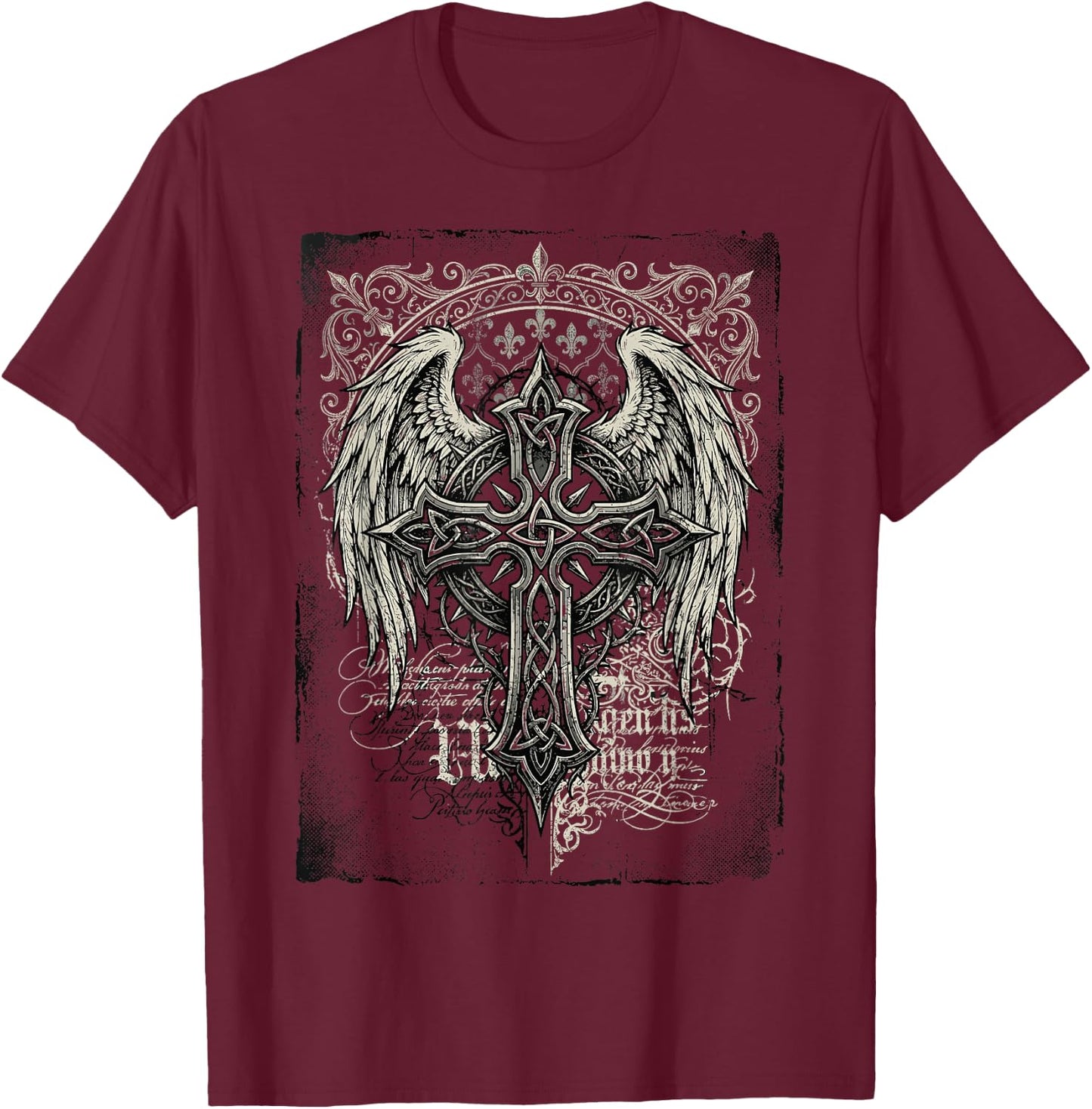 Y2K Grunge Cross Gothic Men Streetwear T-Shirt - T-Shirt | Maroon