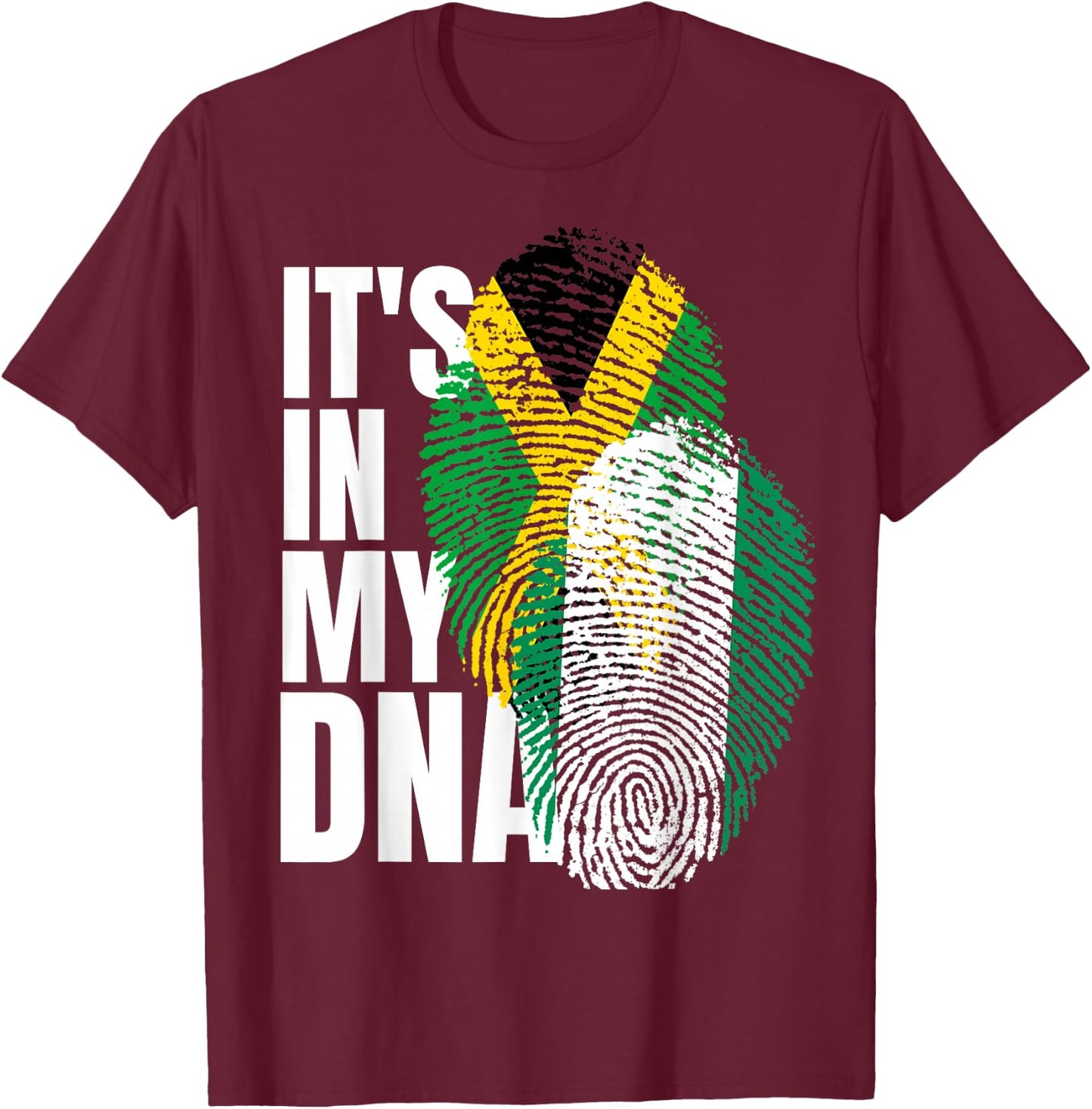 Jamaican And Nigerian Mix DNA Heritage Flag T-Shirt - T-Shirt | Maroon