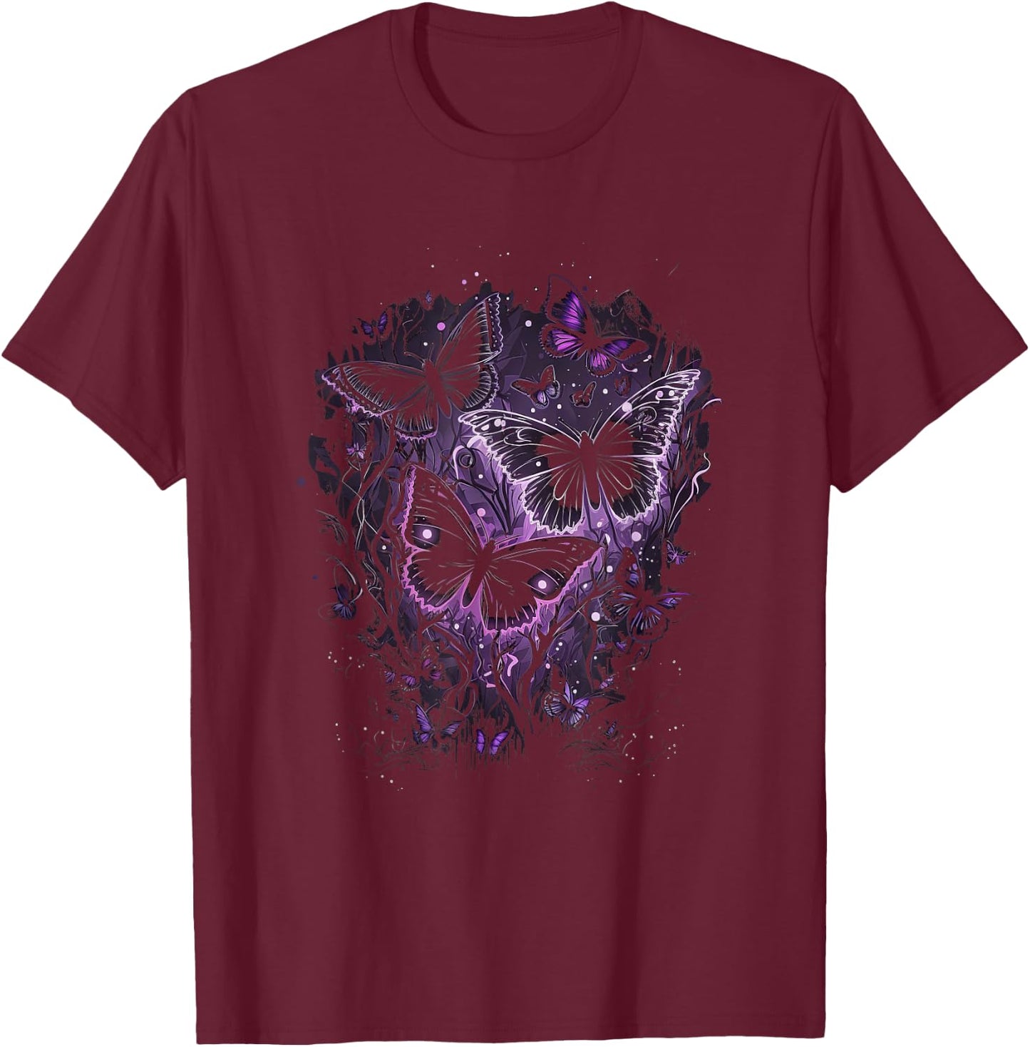 Butterfly Aesthetic Pink and Lila Butterflies Nature T-Shirt - T-Shirt | Maroon