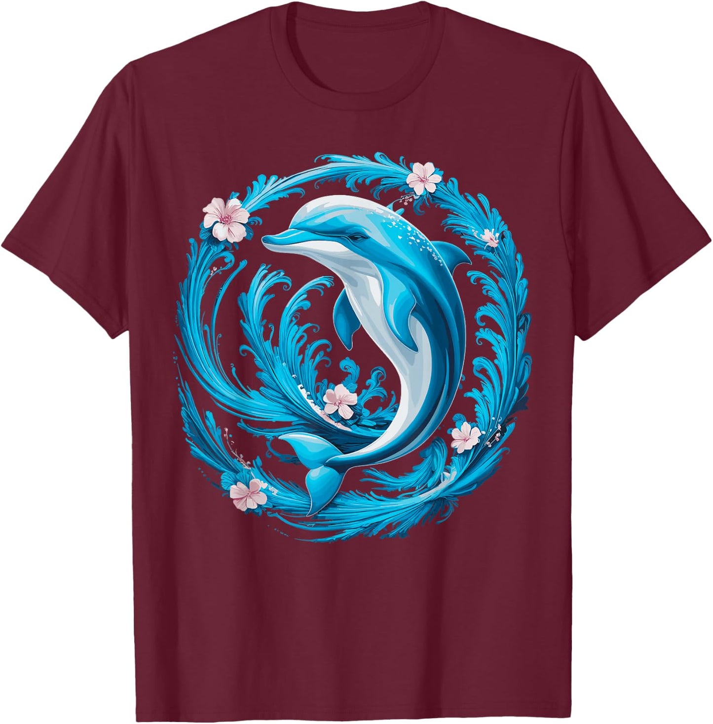 Cute Dolphin Floral T-Shirt - T-Shirt | Maroon
