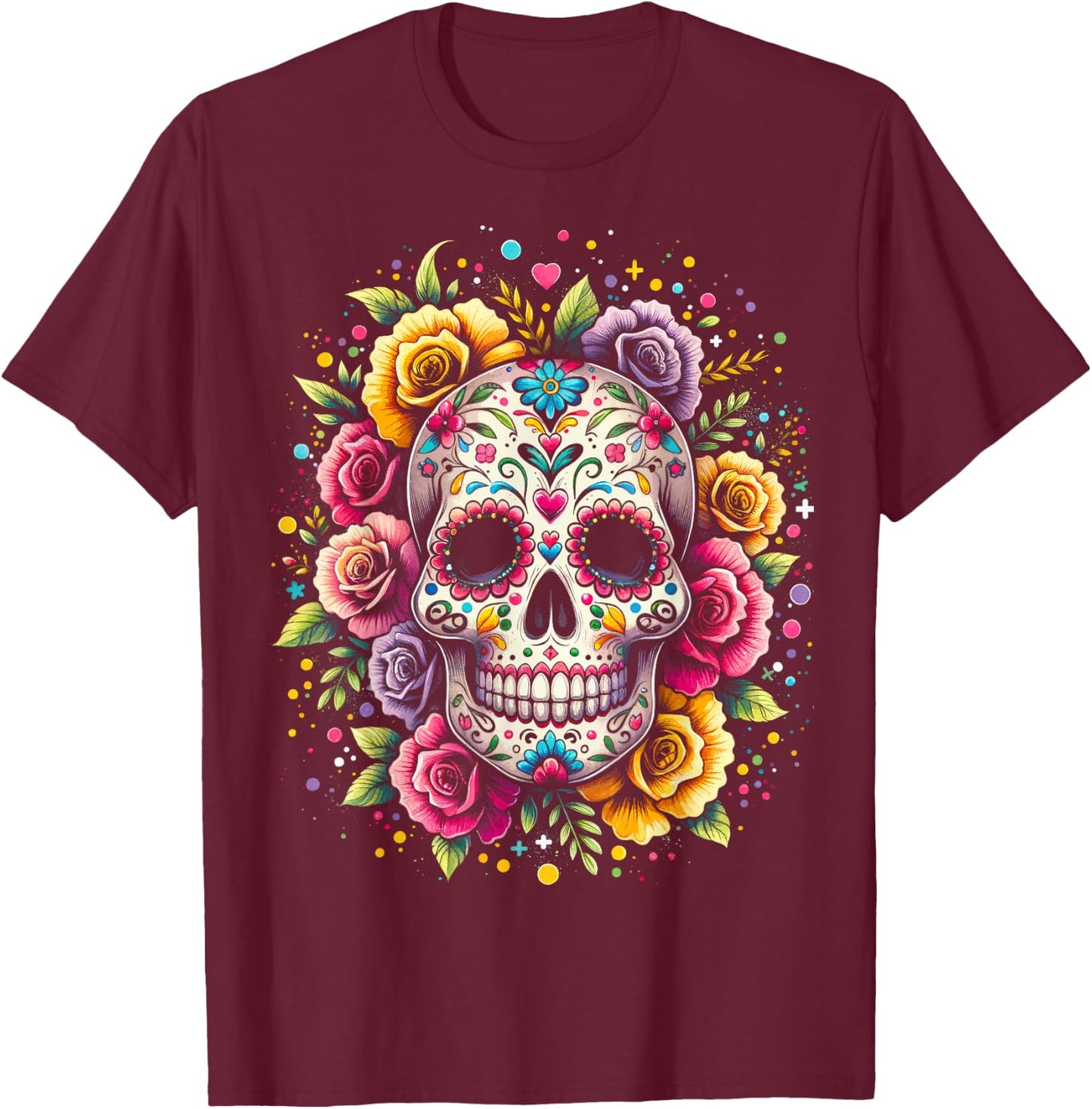 De Los Muertos Day of the Dead Sugar Skull Halloween Women T-Shirt - T-Shirt | Maroon