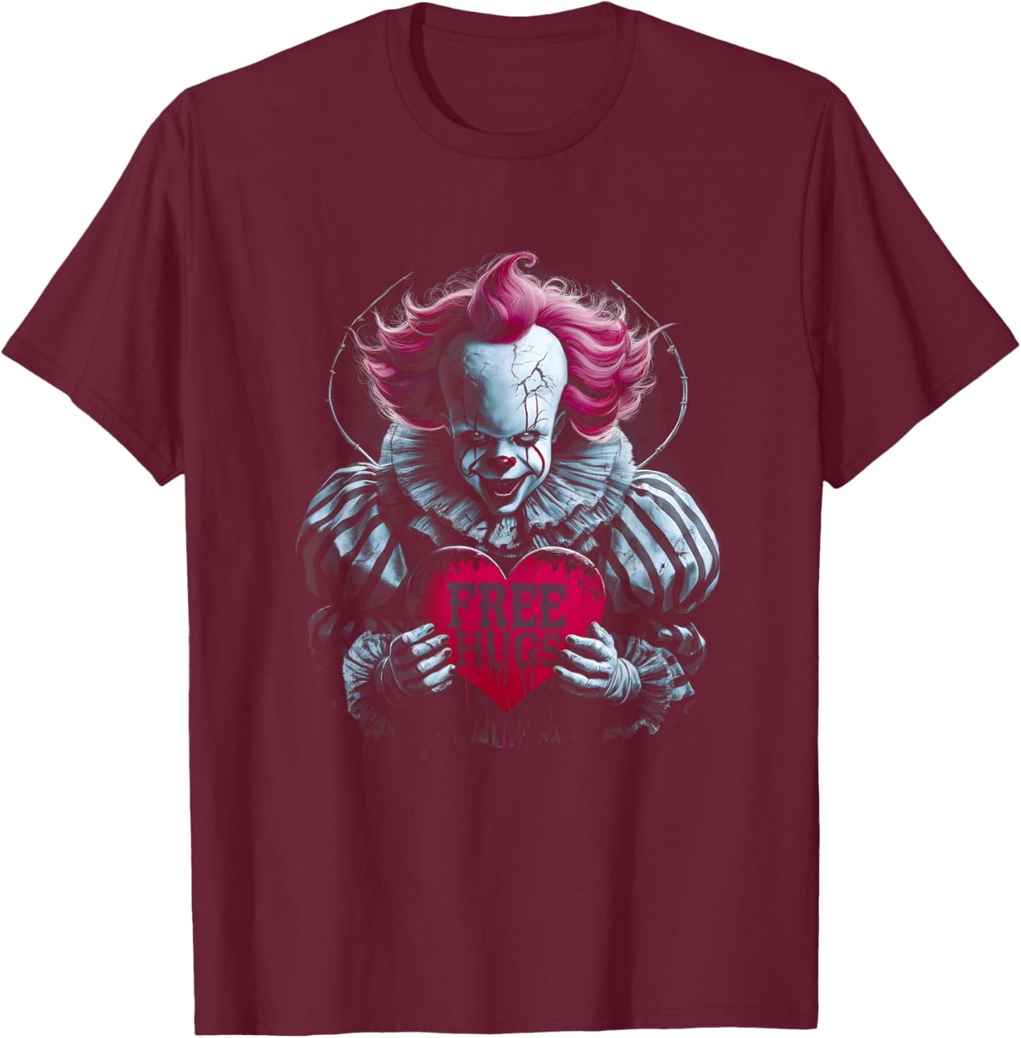 Free a Hugs Scary Clown Valentine Halloween Horror Character T-Shirt - T-Shirt | Maroon