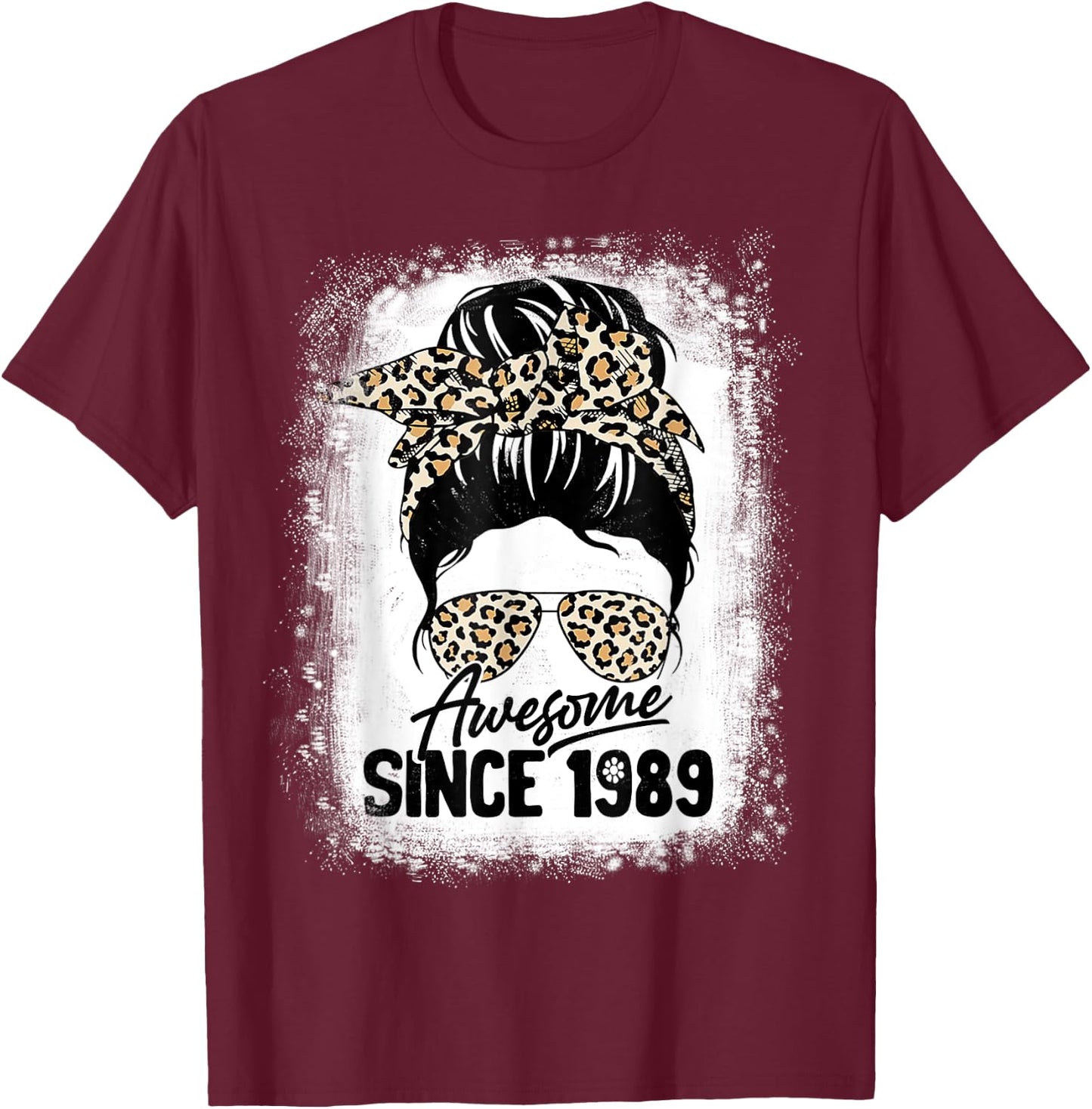 33 Years Old Awesome Since 1989 Leopard 33th Birthday T-Shirt - T-Shirt | Maroon