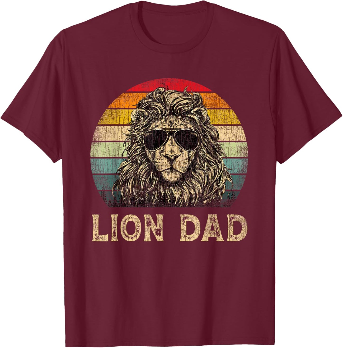 Vintage Lion Dad Lion Lovers Daddy Father's Day T-Shirt - T-Shirt | Maroon