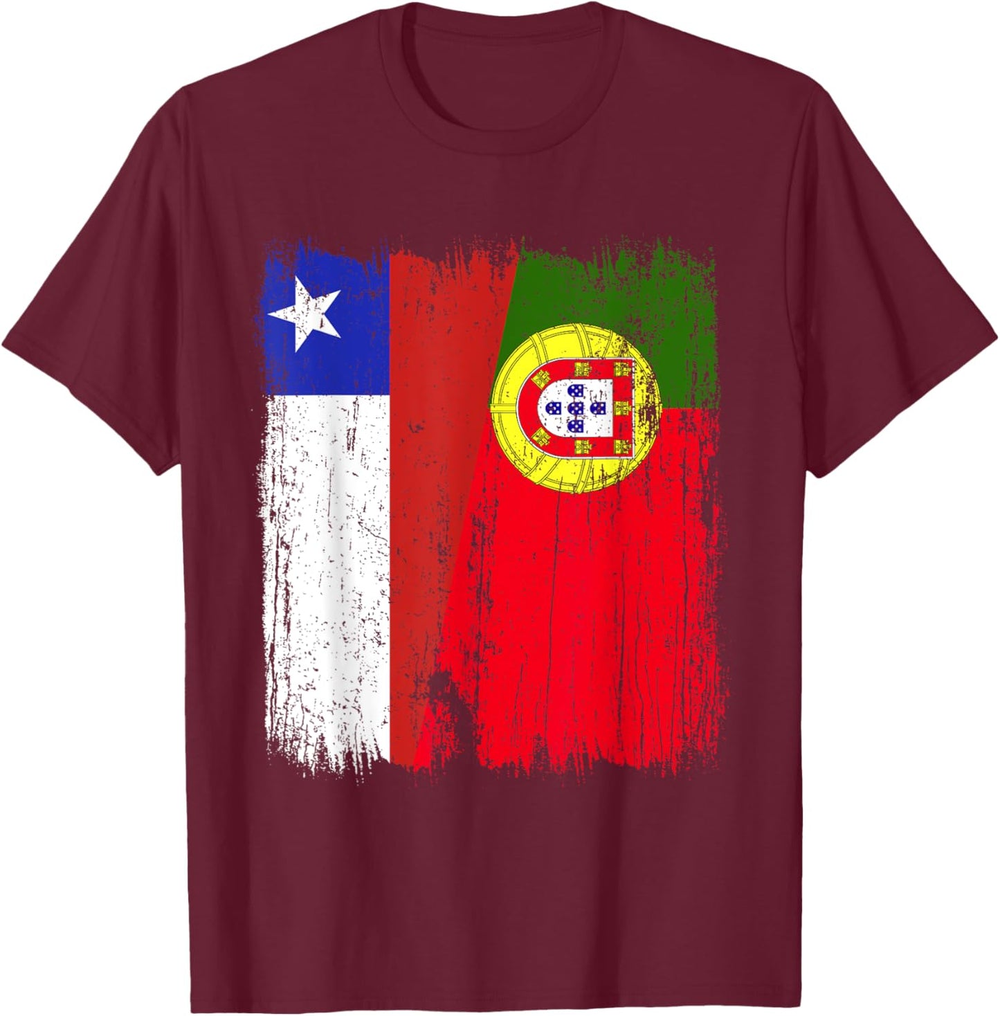 Chilean Portuguese Half Flag Chile Portugal Jersey T-Shirt - T-Shirt | Maroon