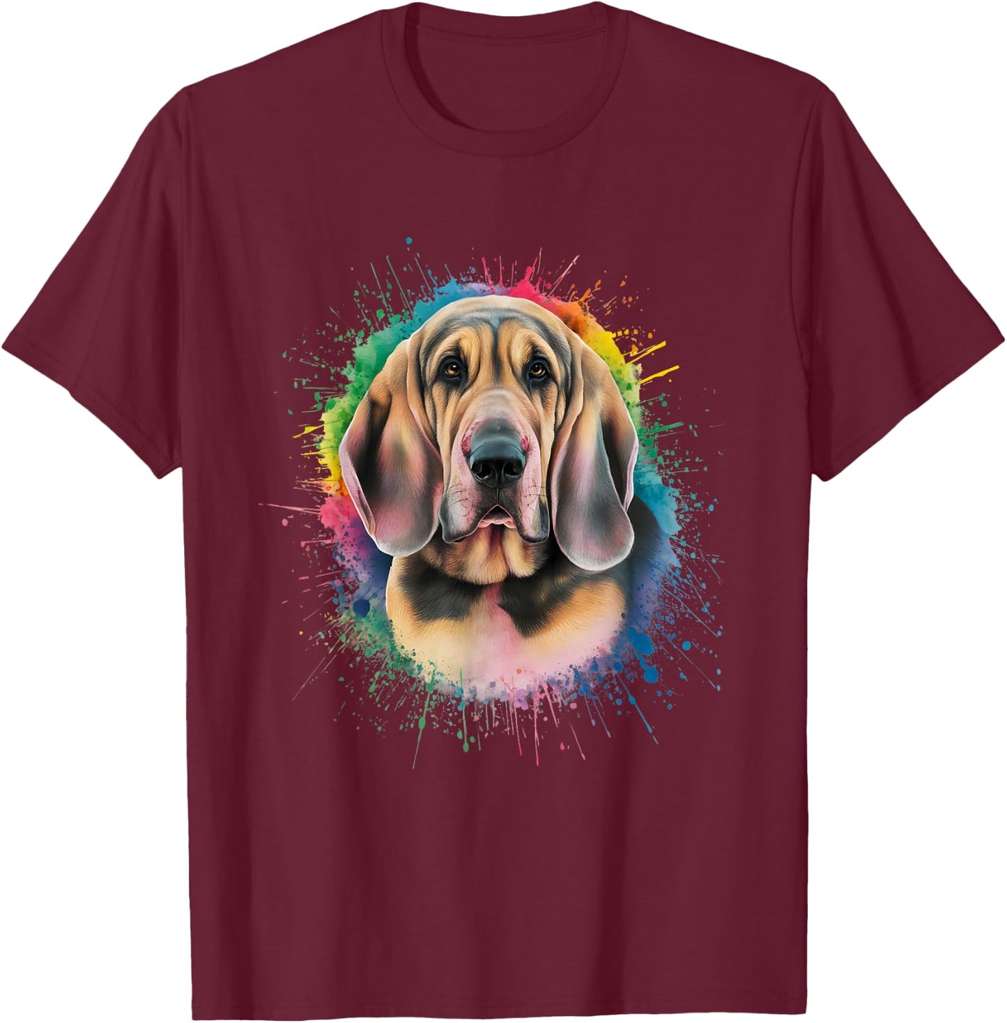 Men Woman Colorful Watercolor Bloodhound T-Shirt - T-Shirt | Maroon