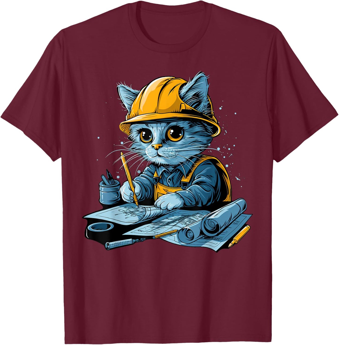 Cute working Cat Civil Engineer Technician Men Women T-Shirt - T-Shirt | Maroon