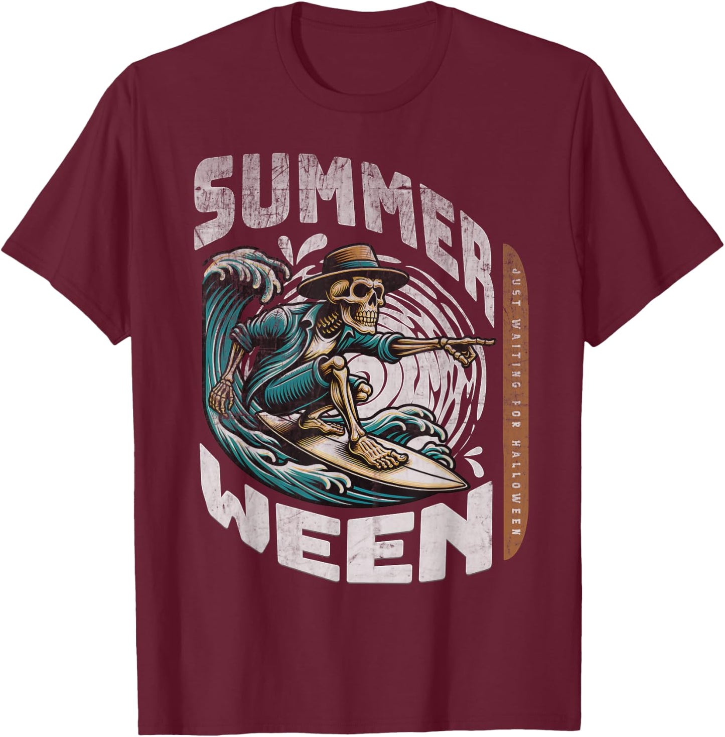 Summerween Halloween Skeleton Summer Vibes Surfing Ghost Men Women Kids T-Shirt - T-Shirt | Maroon