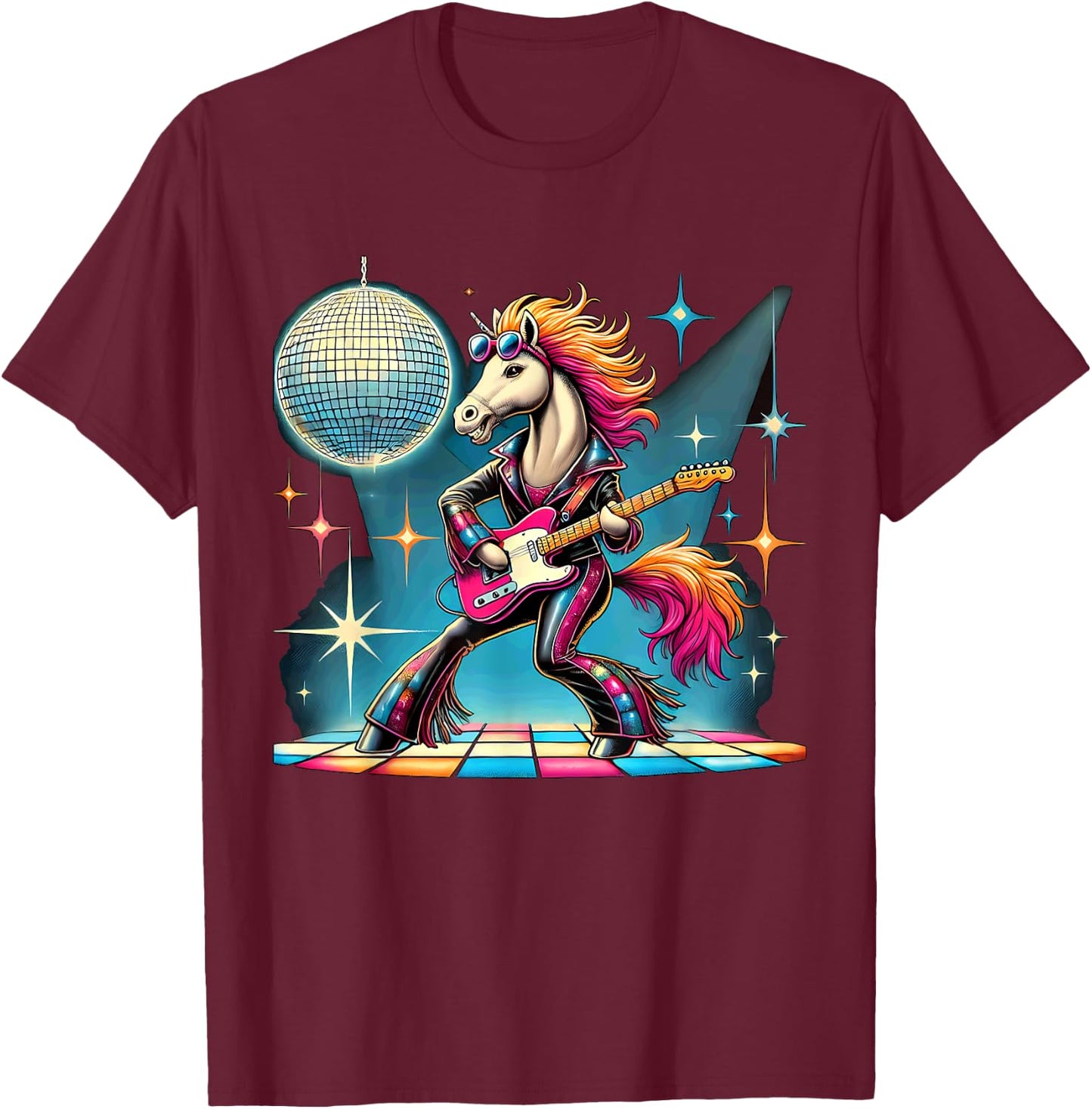 Aesthetic Horse Disco T-Shirt - T-Shirt | Maroon