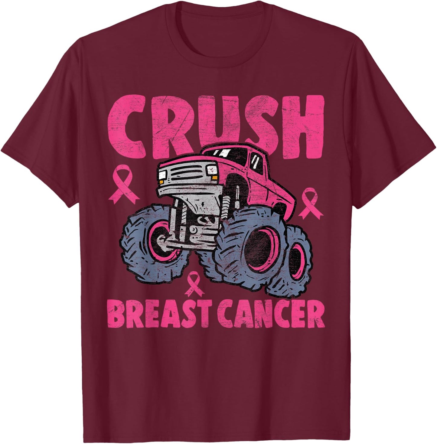 Crush Breast Cancer Awareness Monster Truck kids Boys Girls T-Shirt - T-Shirt | Maroon