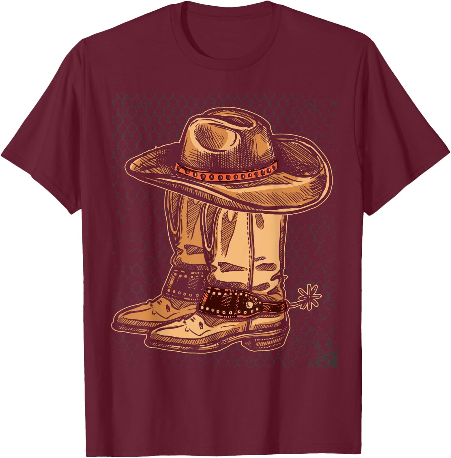 Rodeo Bull Riding Hat Line Dance Boots Cowboy T-Shirt - T-Shirt | Maroon