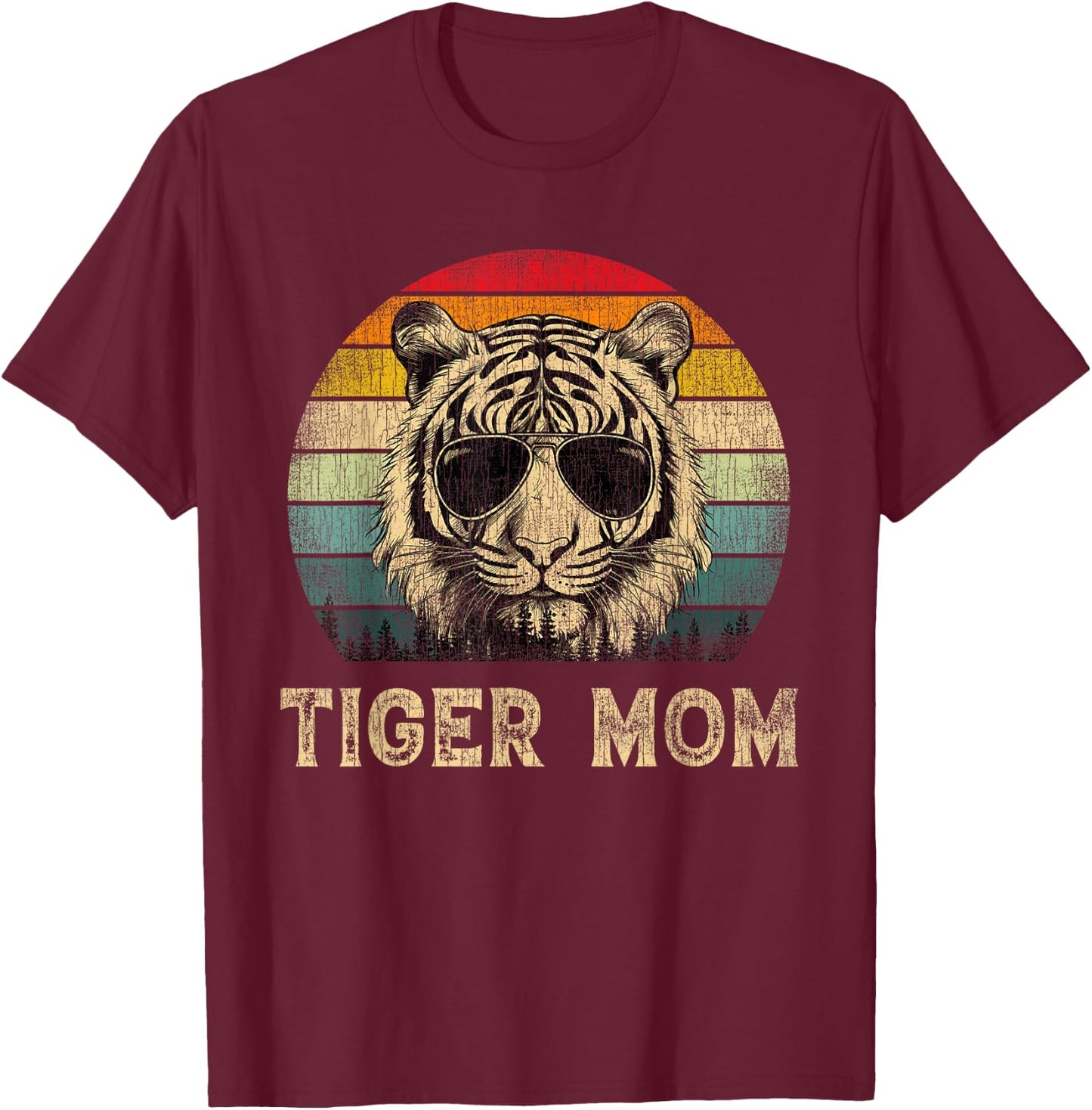 Vintage Tiger Mom Tiger Lovers Mommy Mother's Day T-Shirt - T-Shirt | Maroon