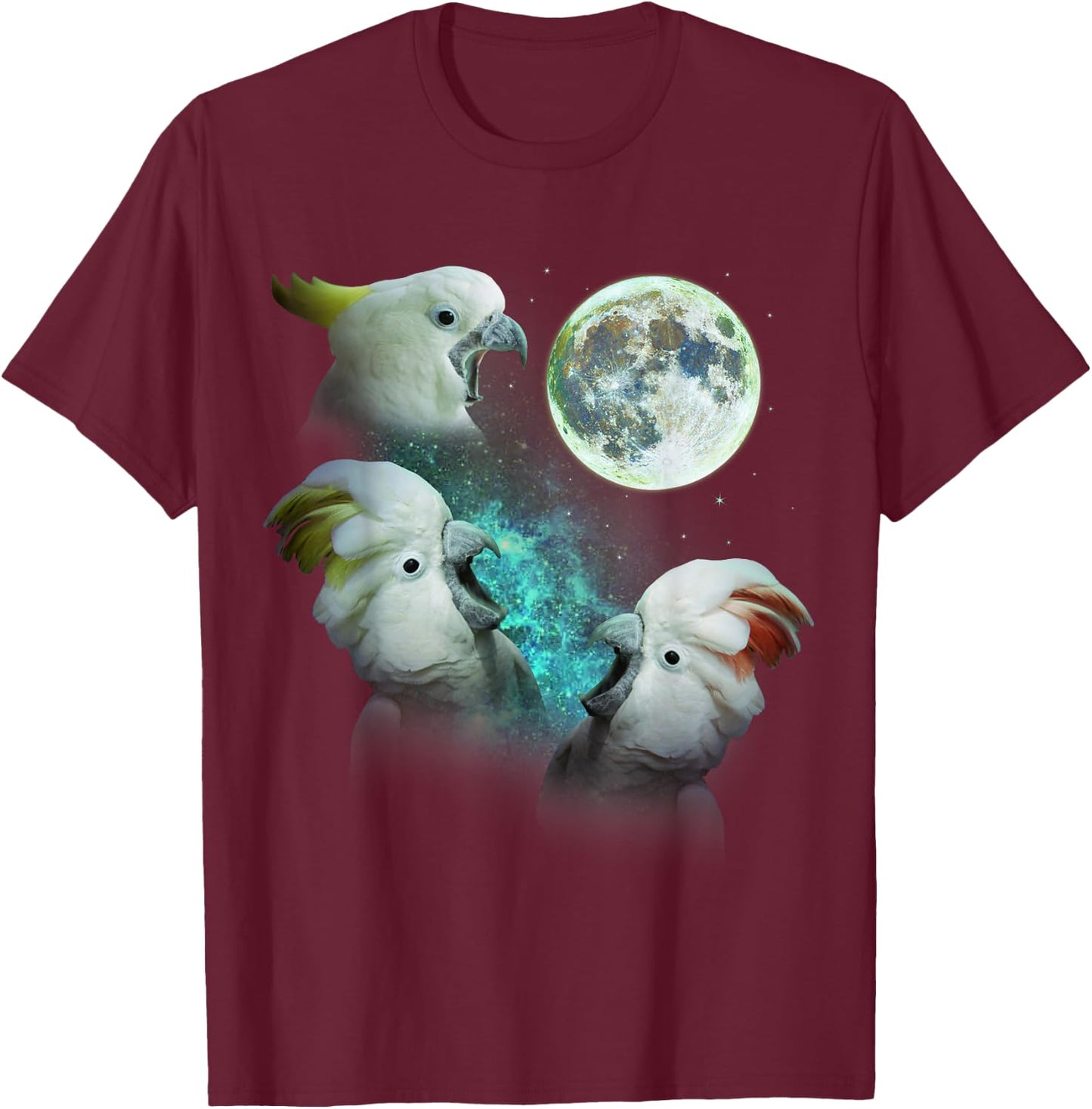 Three Cockatoos Howl At Moon 3 Wolf - Wolves Parody T-Shirt - T-Shirt | Maroon