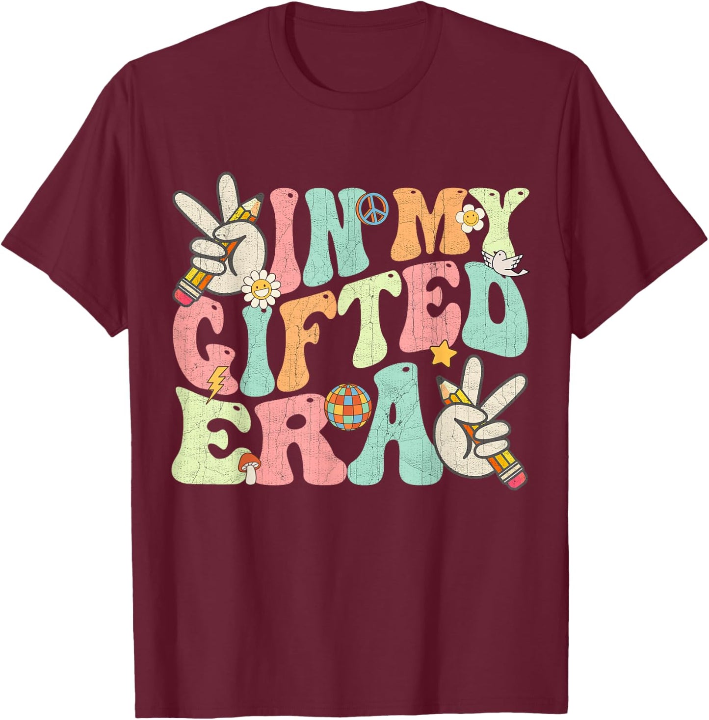 In My Gifted Era Groovy Hippie Teacher Back To School Kids T-Shirt - T-Shirt | Maroon