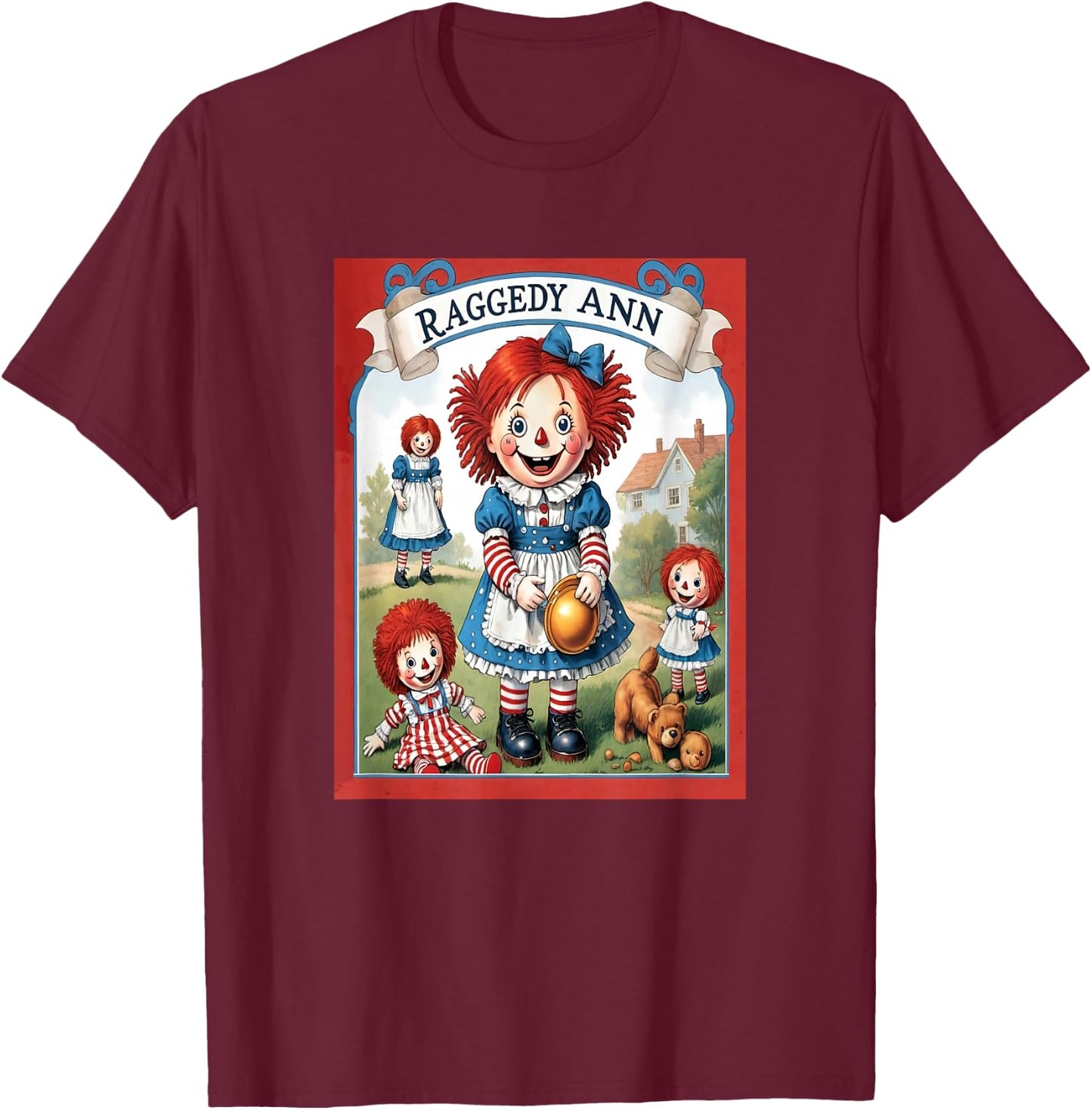 Children's Rag Doll Story Raggedy Ann Stories , Small, Black T-Shirt - T-Shirt | Maroon