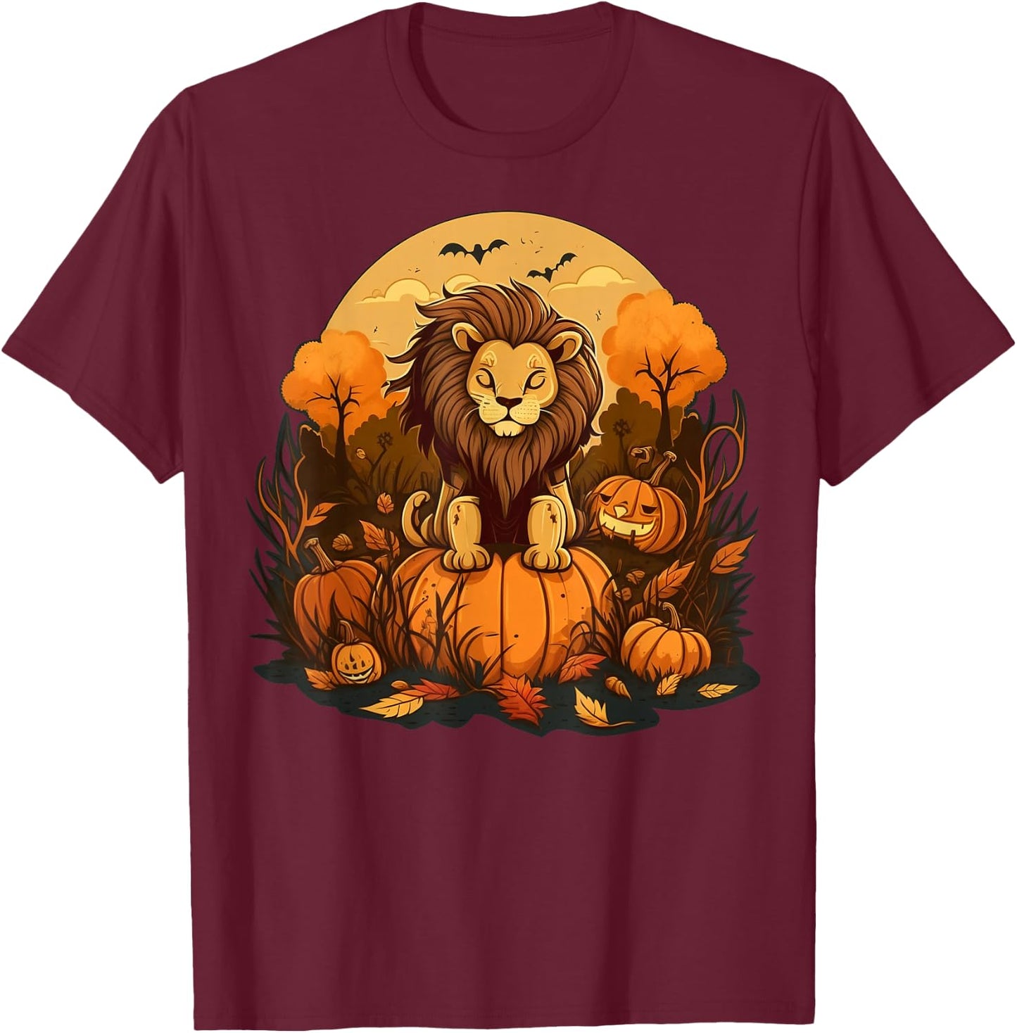 Pumpkin Lion costume on Lion Halloween T-Shirt - T-Shirt | Maroon