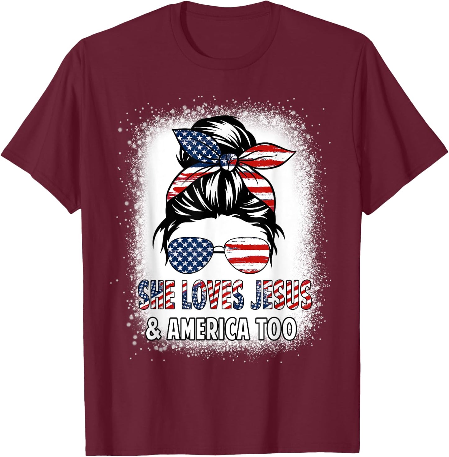 American Flag She Loves Jesus & America Too Christian Girl T-Shirt - T-Shirt | Maroon