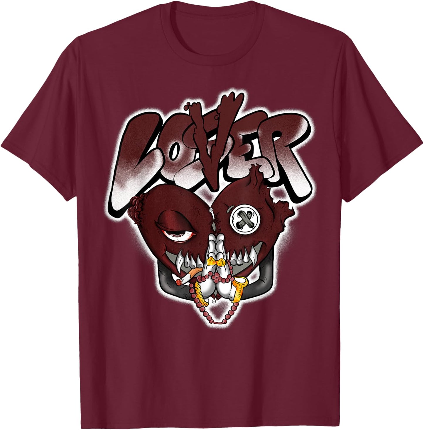 Loser Love Heart Pain Matching Graphic Red Burgundy T-Shirt - T-Shirt | Maroon