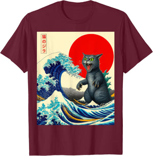 Catzilla Cat Japanese Art Funny Cat Gifts Women Kid T-Shirt - T-Shirt | Maroon