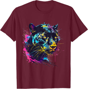 Panther Portrait Panther Lover Colourful Artwork Wildlife T-Shirt - T-Shirt | Maroon