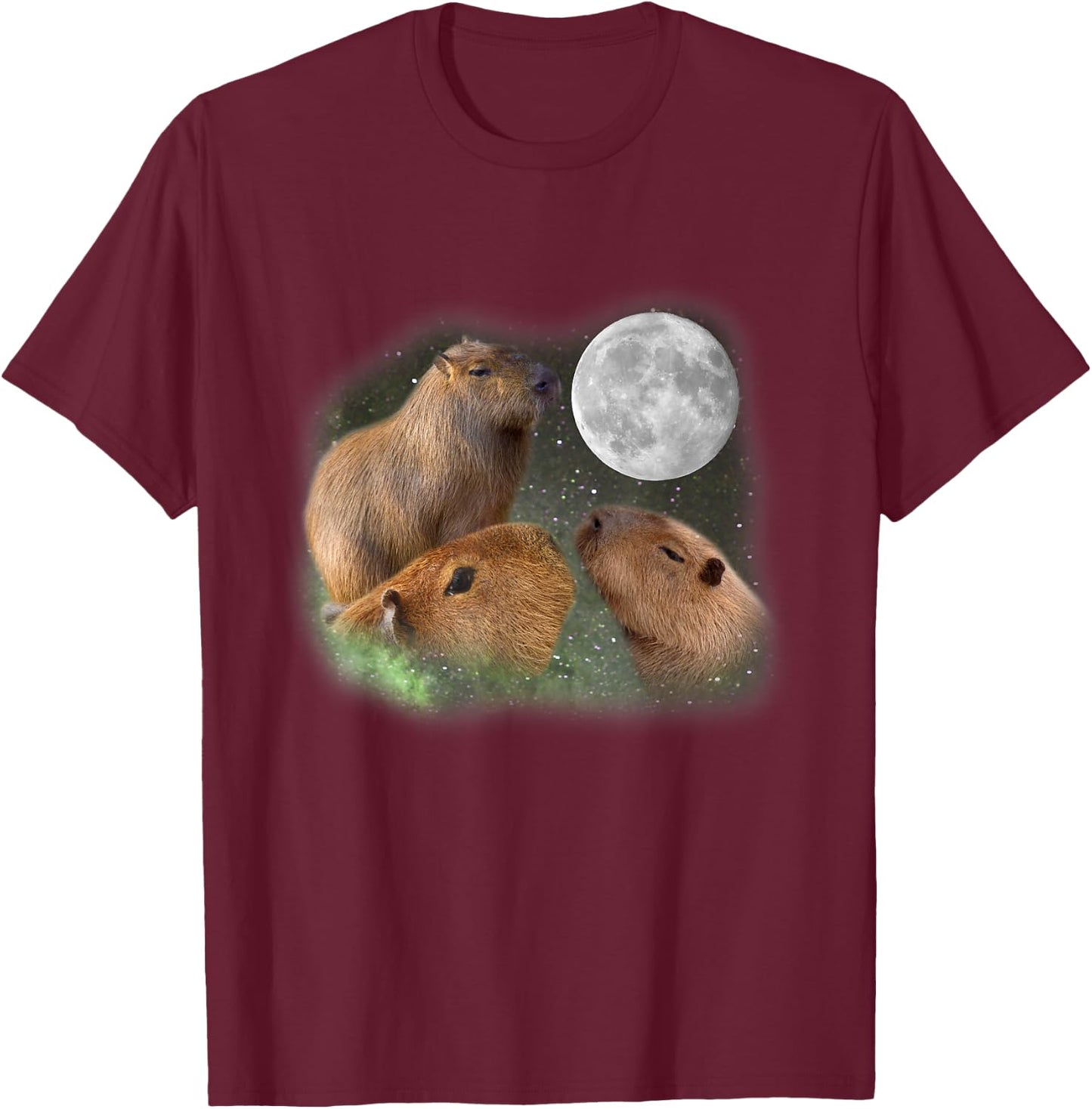 Three Moon Capybaras . Funny Cute Animal Parody T-Shirt - T-Shirt | Maroon