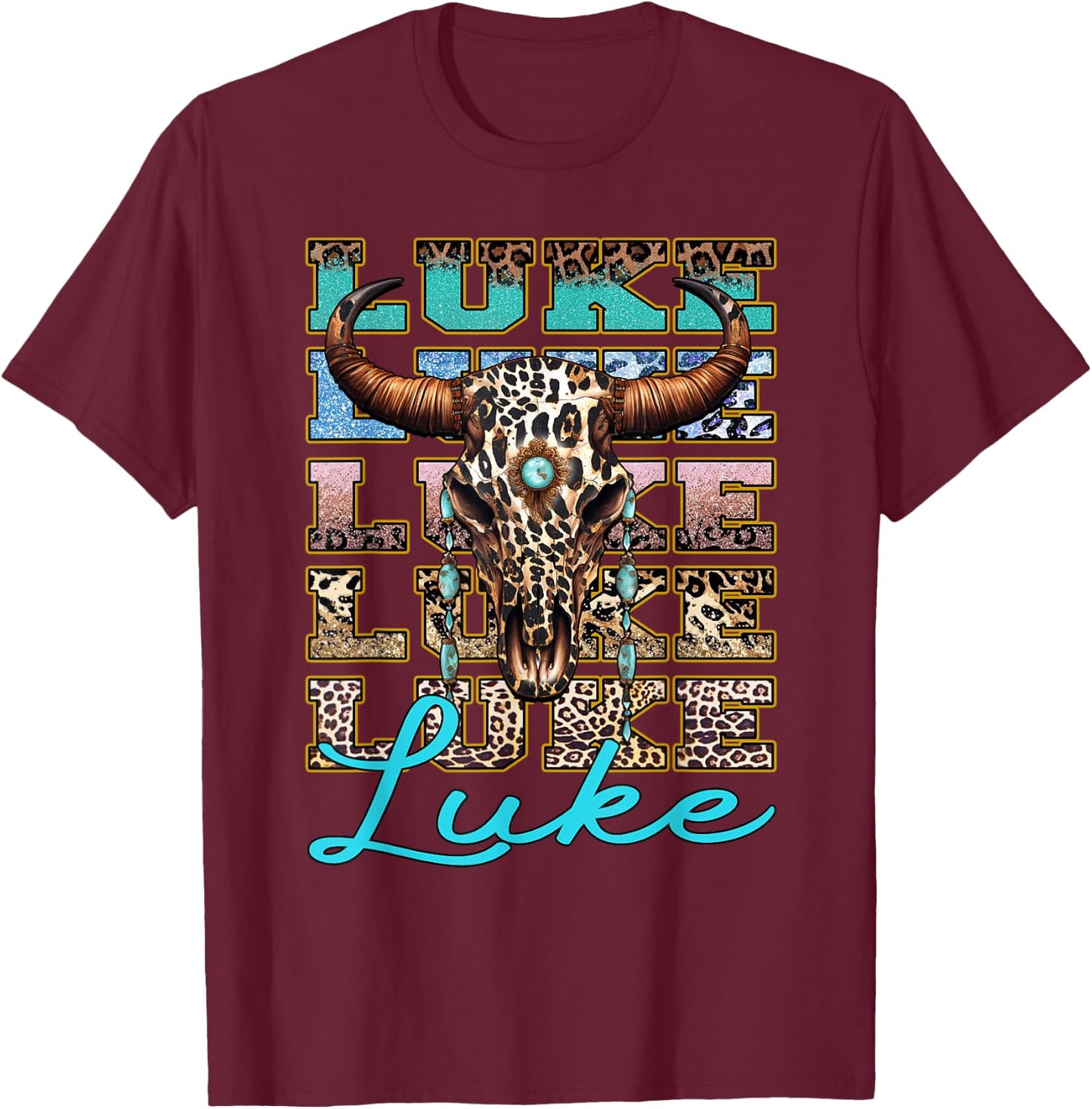 Luke Longhorn Southern Western 90s Style T-Shirt - T-Shirt | Maroon