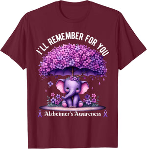 I'll Remember For You Purple Elephant Alzheimer's Awareness T-Shirt - T-Shirt | Maroon