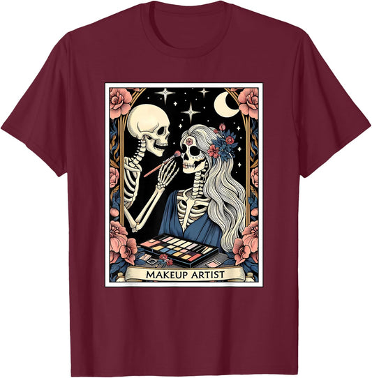 Makeup Artist Tarot Card Gothic Skeleton Moon Women T-Shirt - T-Shirt | Maroon