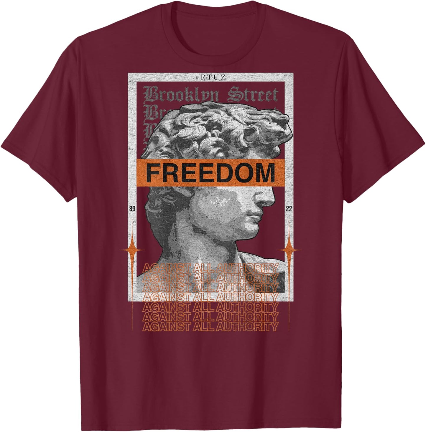 Hip Hop Vintage Hipster Edgy Urban Y2K Back Print Streetwear T-Shirt - T-Shirt | Maroon