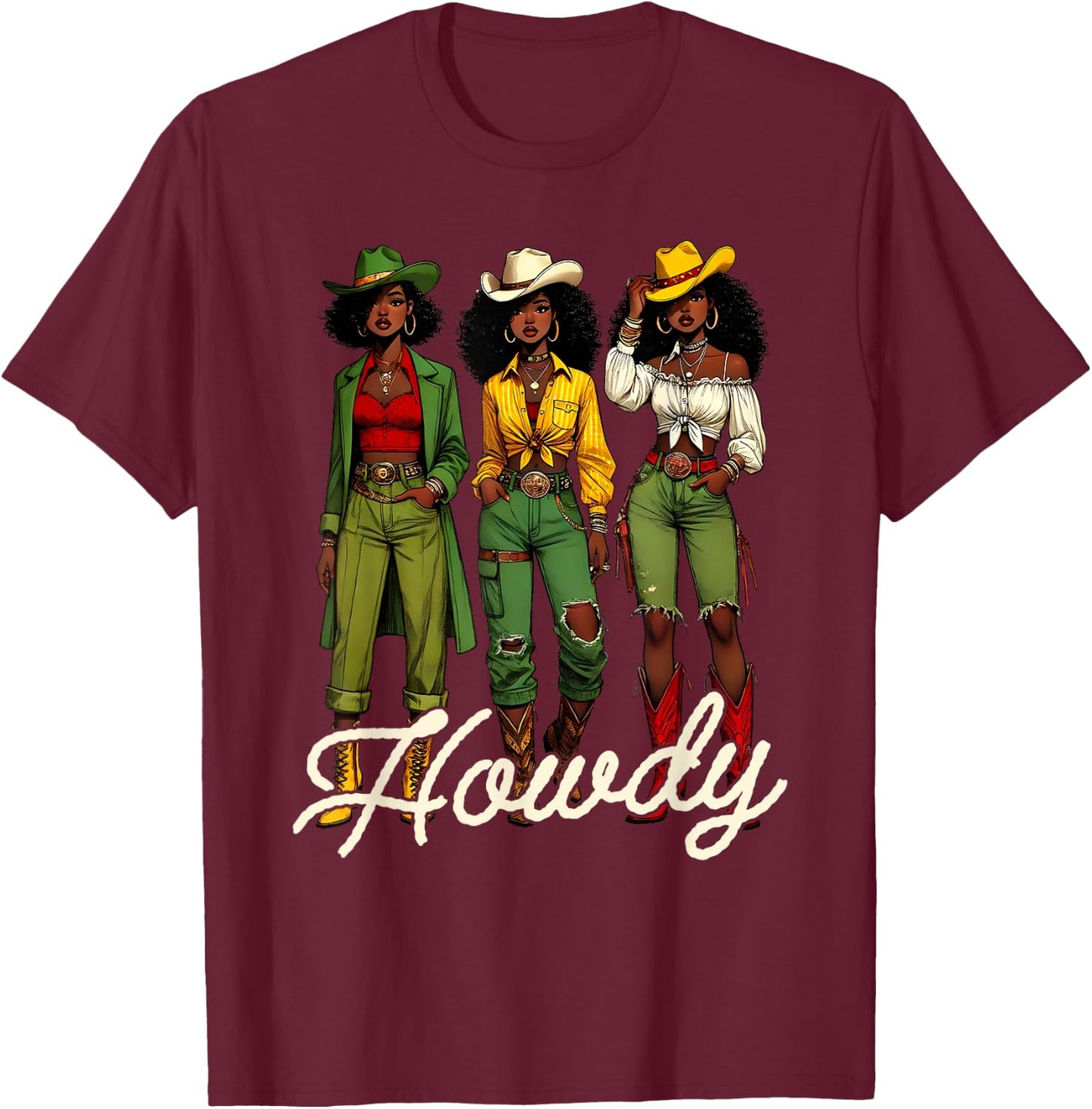 Black Cowgirl Western Rodeo Melanin Juneteenth Black History T-Shirt - T-Shirt | Maroon