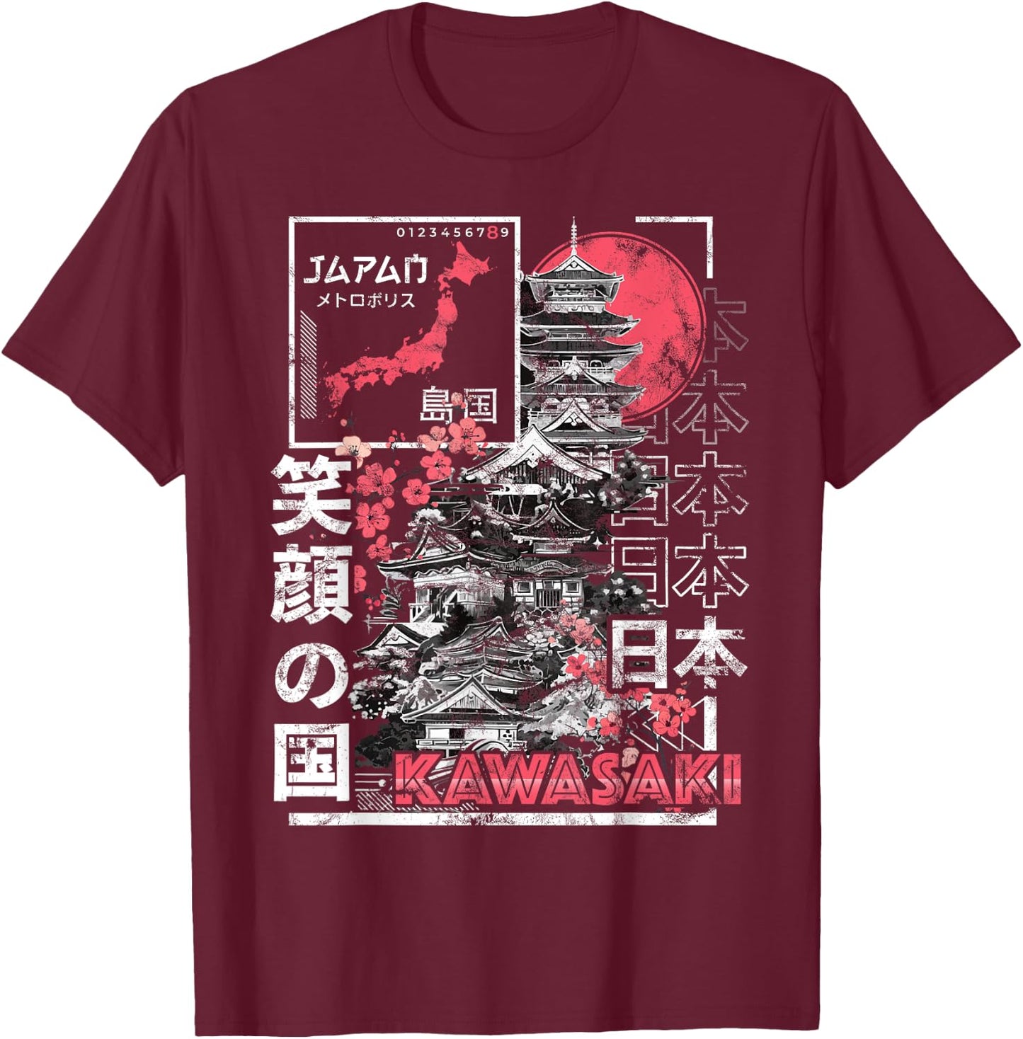 Kawasaki City 90s Retro Japan Aesthetics 80s Kawasaki T-Shirt - T-Shirt | Maroon
