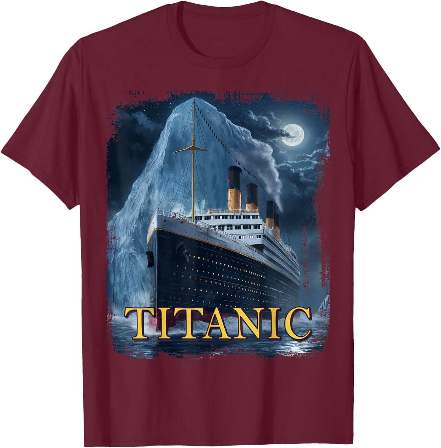 Titanic Cruise Ship Graphic Hit Iceberg April 15th 1912 , Small, Black T-Shirt - T-Shirt | Maroon