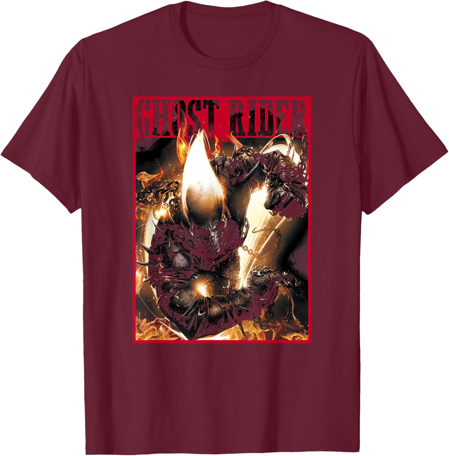 Marvel Ghost Rider Fury Comic Wanted Poster T-Shirt - T-Shirt | Maroon
