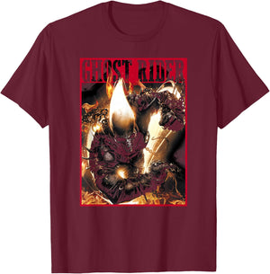 Marvel Ghost Rider Fury Comic Wanted Poster T-Shirt - T-Shirt | Maroon