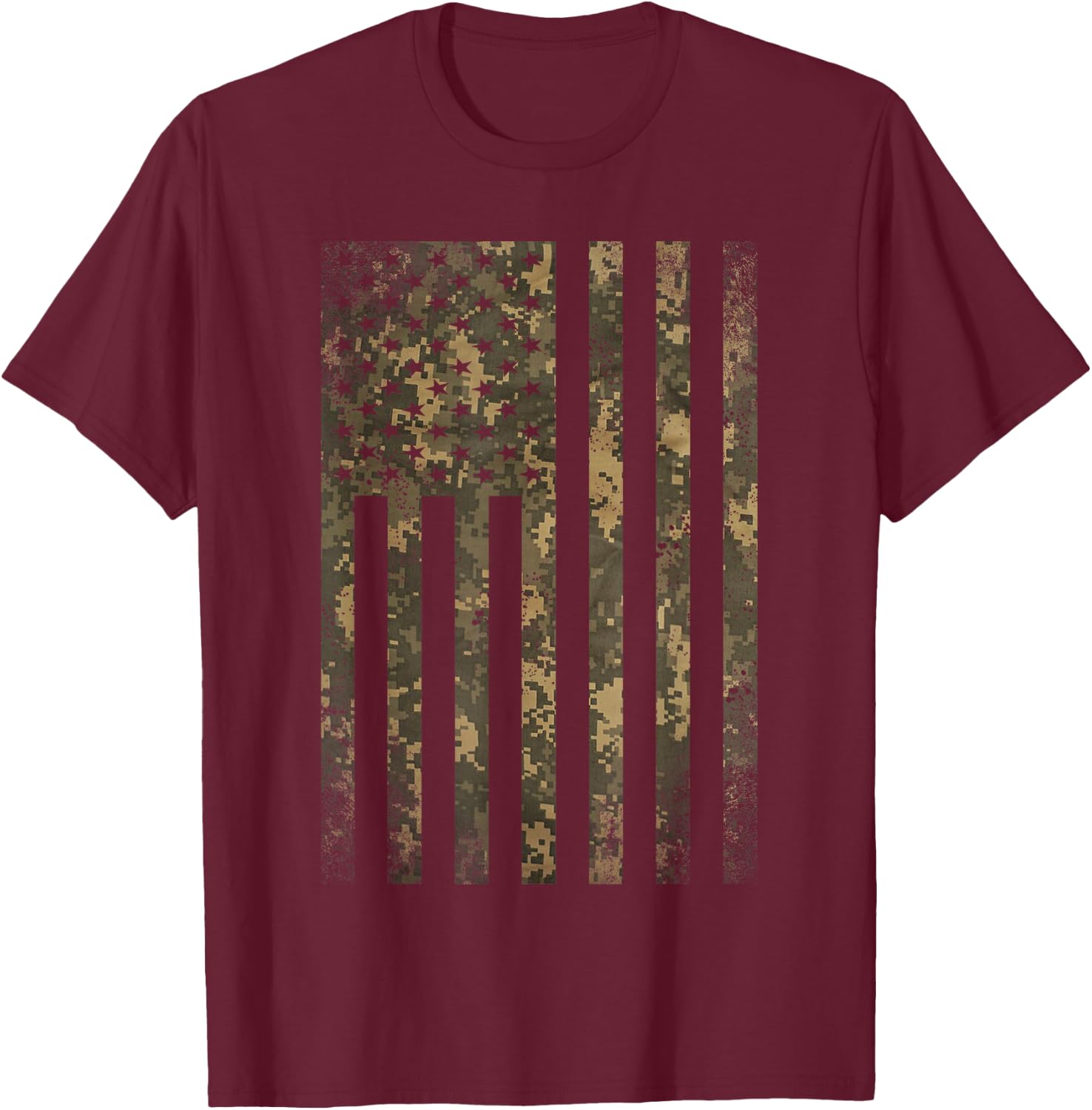 Camouflage American Flag Print Camo Military Tactical Gifts Small T-Shirt - T-Shirt | Maroon