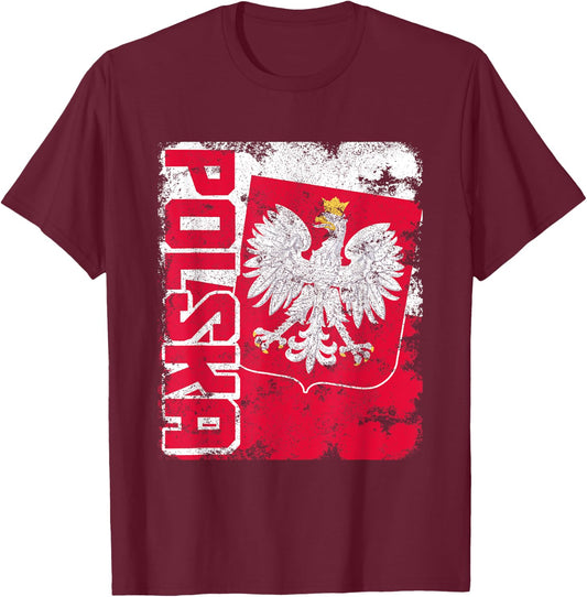 Polska Poland Flag Pride Eagle Polish Roots T-Shirt - T-Shirt | Maroon