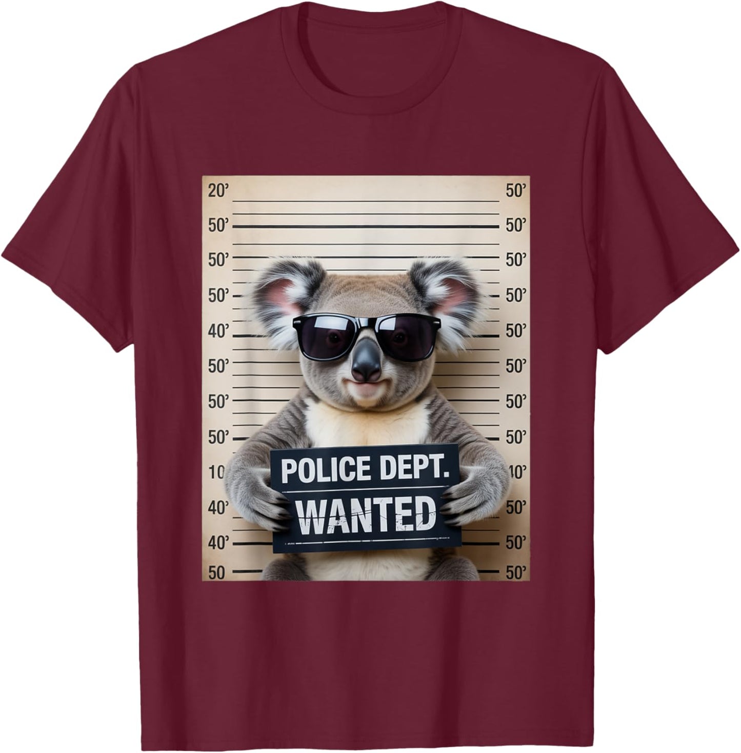 Mugshot Style Art Koala Bear Sunglasses Koalas T-Shirt - T-Shirt | Maroon