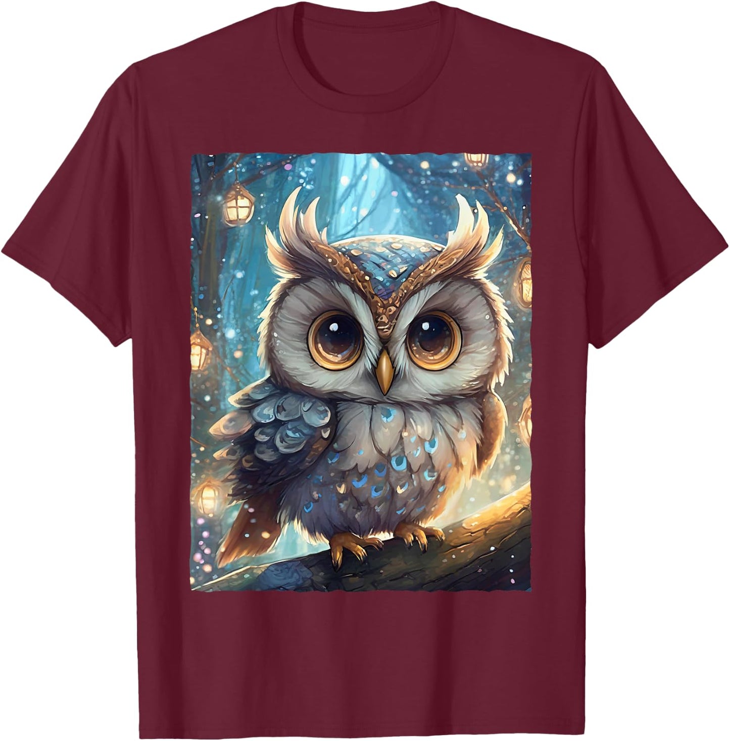 Cute Kawaii Owl T-Shirt - T-Shirt | Maroon