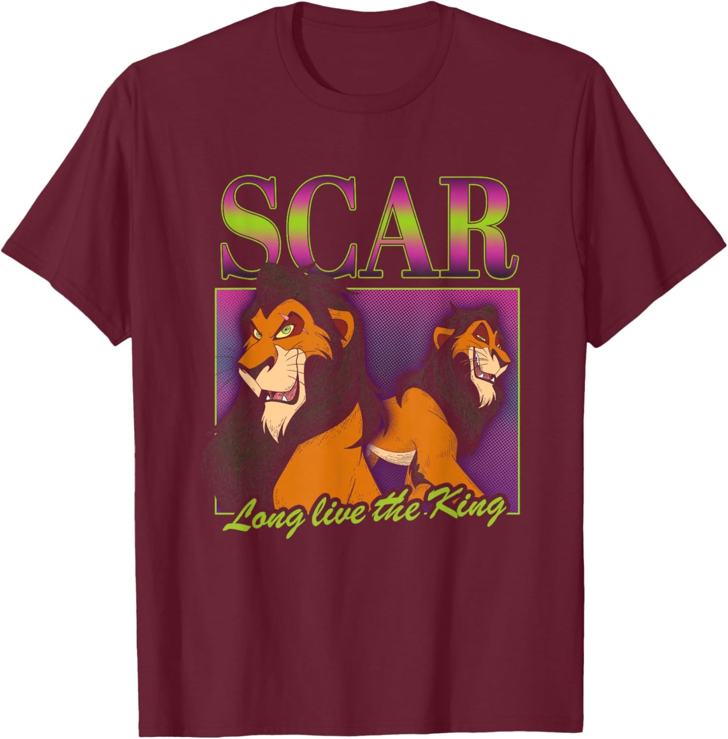 Disney Villains Scar Long Live The King 90s Collage Portrait T-Shirt - T-Shirt | Maroon