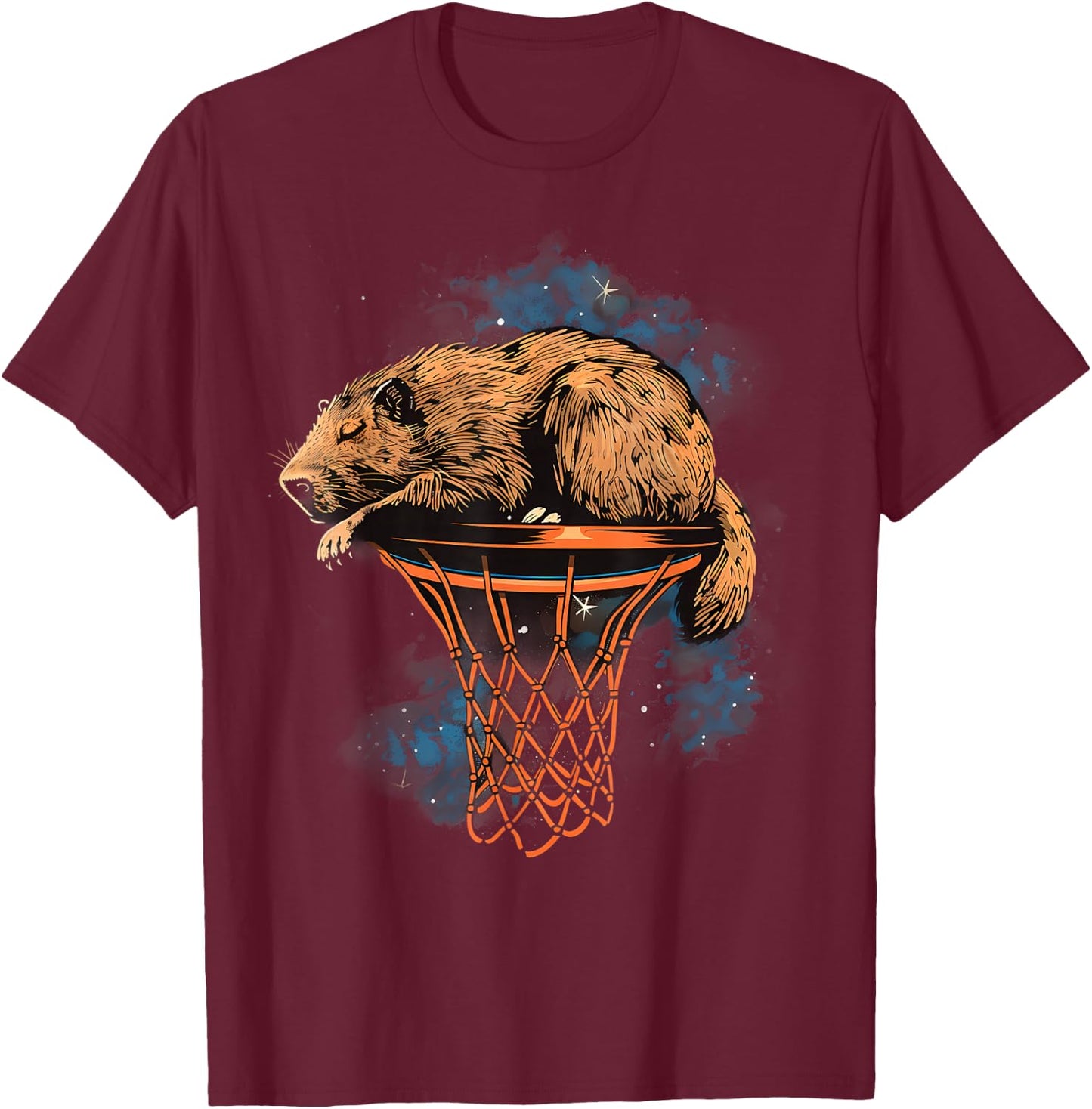 Basketball Capybara Drawing Artwork Basketball Lover T-Shirt - T-Shirt | Maroon