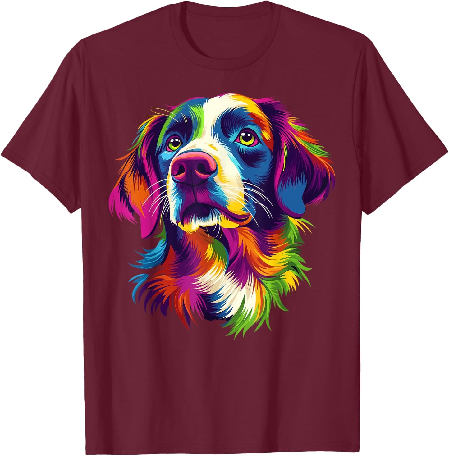 Colorful Brittany Spaniel Face Dog Lover Men Women Black T-Shirt - T-Shirt | Maroon
