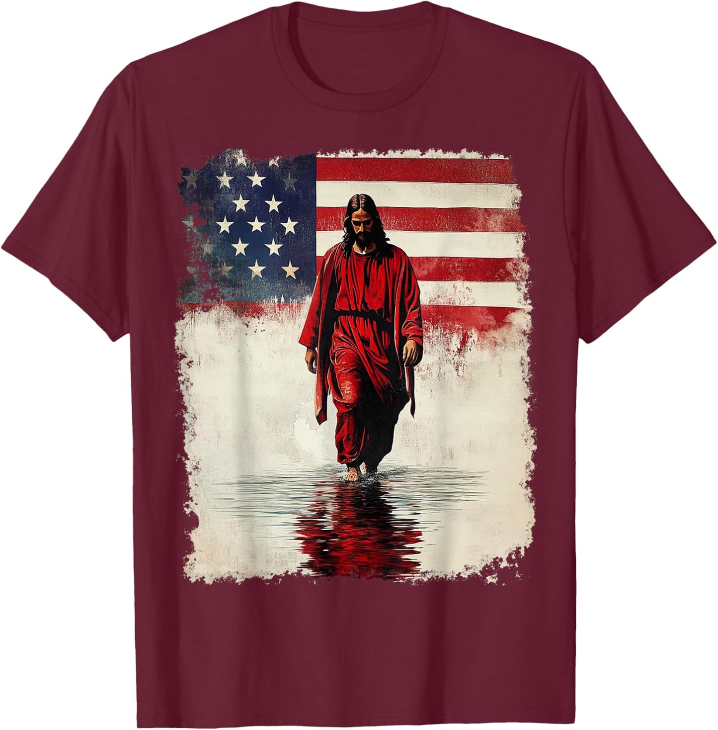 American Flag Jesus T-Shirt - T-Shirt | Maroon