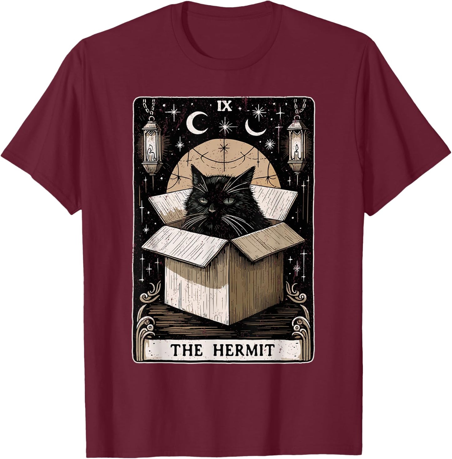 The Hermit Tarot Card Cat Lover Funny Cat T-Shirt - T-Shirt | Maroon