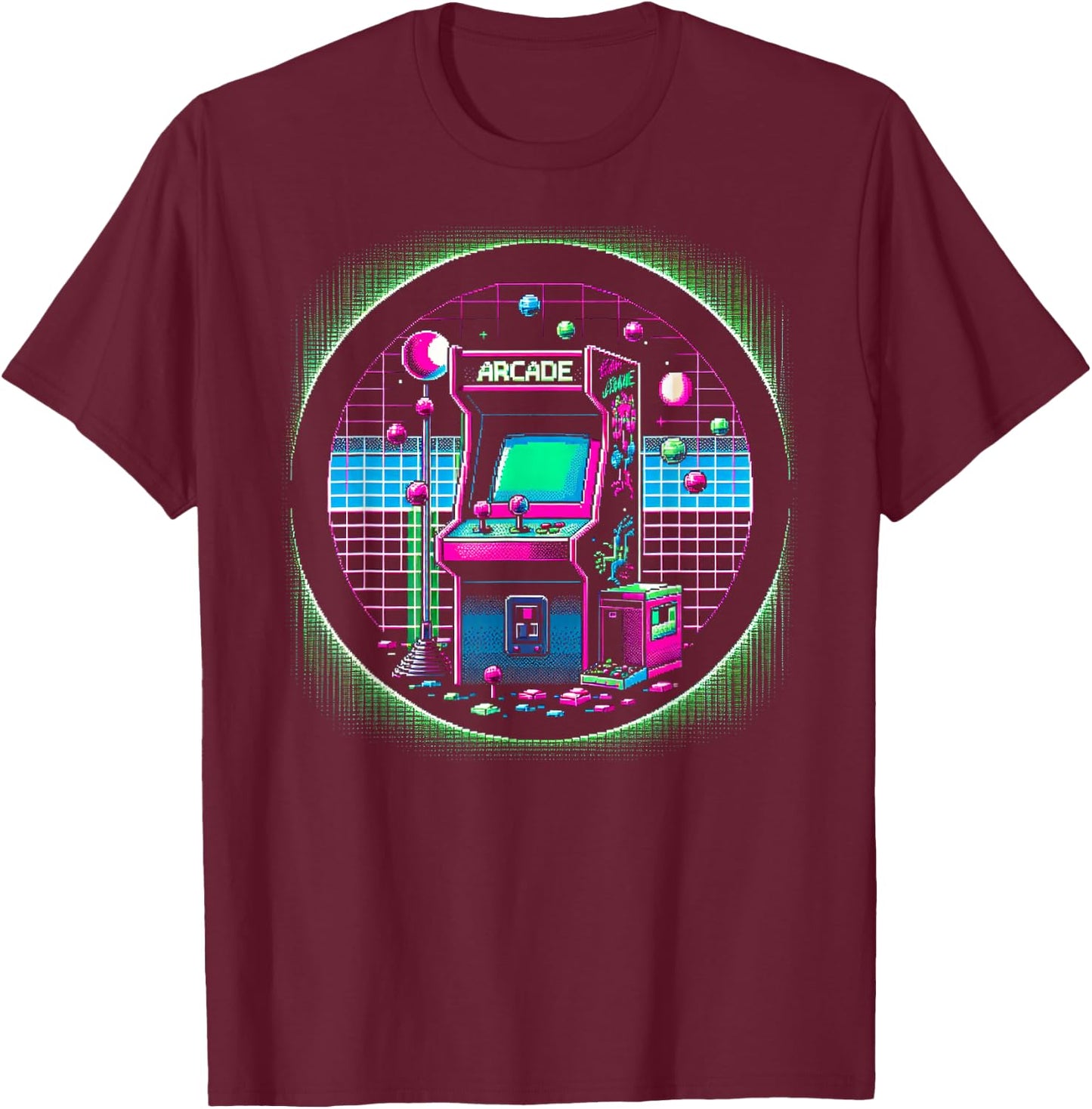 Classic 1980s Arcade Design T-Shirt - T-Shirt | Maroon