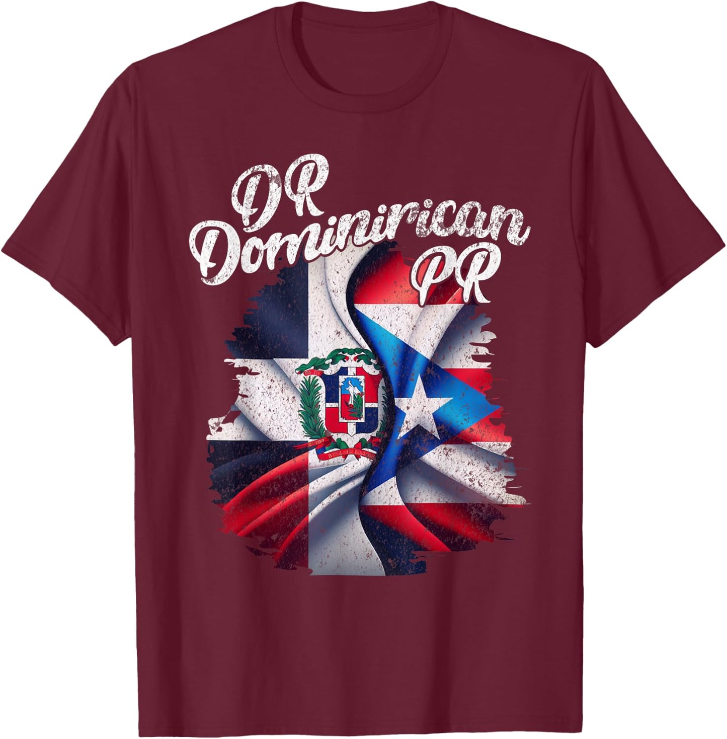 Dominirican DR Dominican Republic Puerto Rico PR Flag Pride T-Shirt - T-Shirt | Maroon