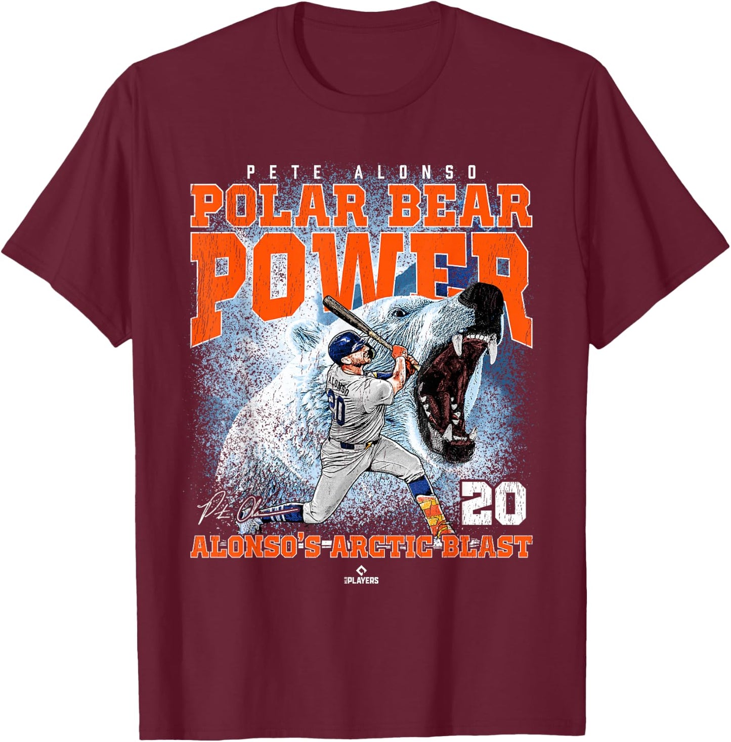 Polar Bear Power: Arctic Blast Pete Alonso New York MLBPA T-Shirt - T-Shirt | Maroon