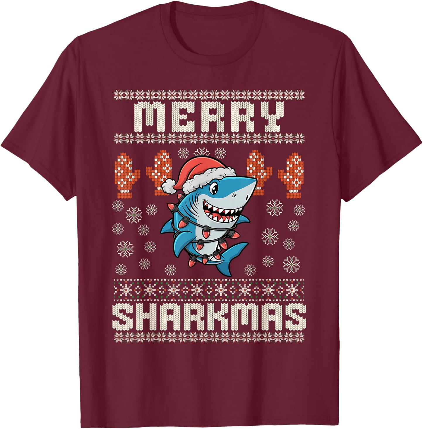 Merry Sharkmas Shark Christmas Ugly Xmas Kids Shark Christma T-Shirt - T-Shirt | Maroon
