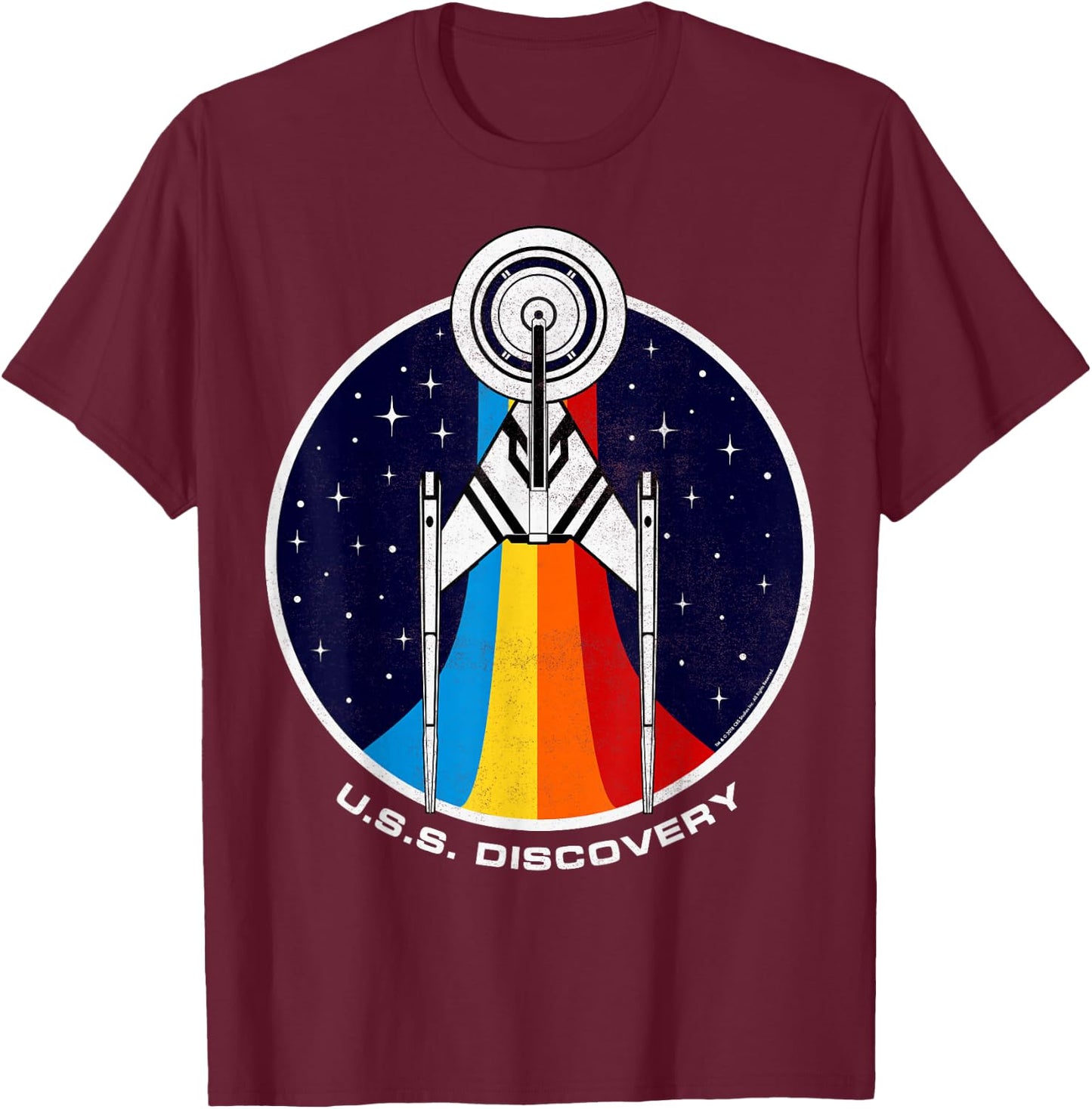 Star Trek Discovery Rainbow Stars Badge T-Shirt - T-Shirt | Maroon
