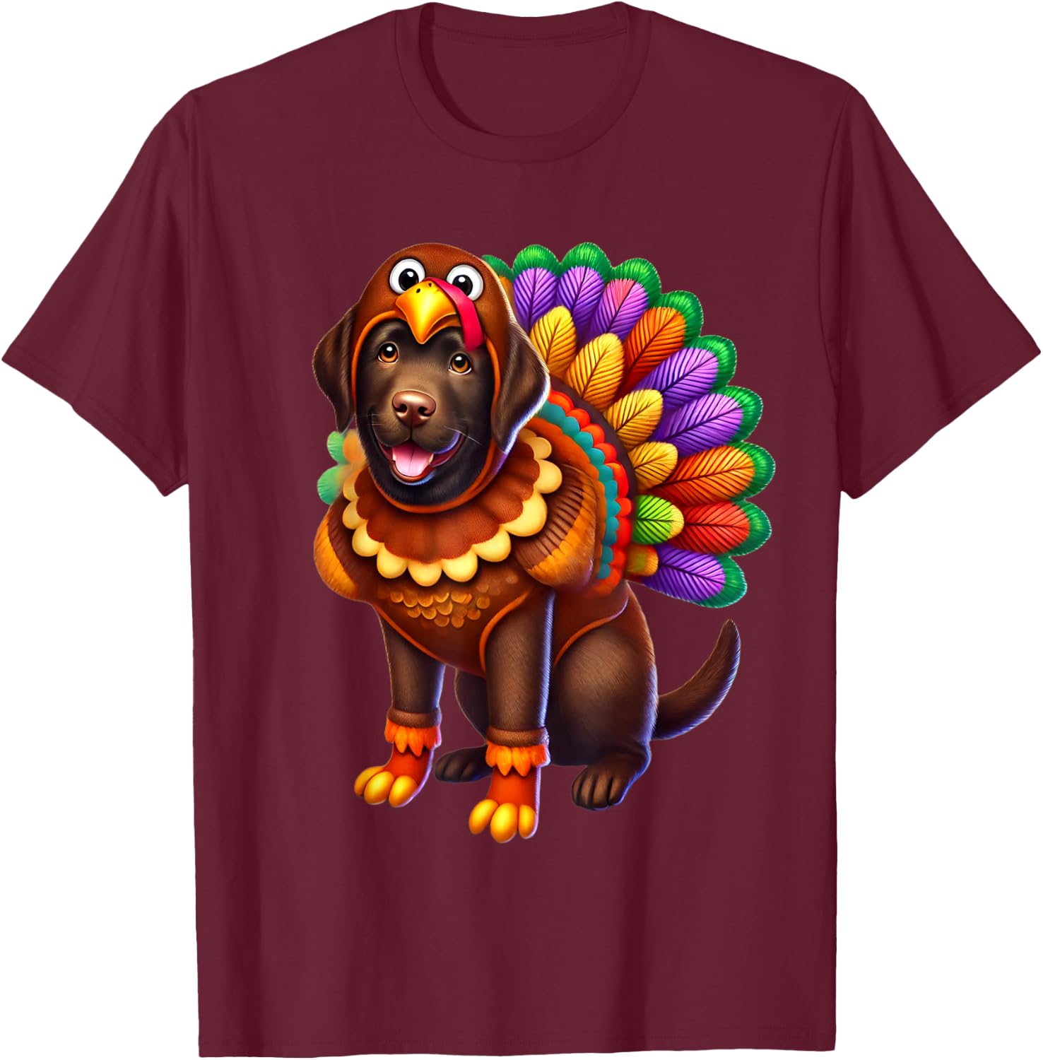 Chocolate Lab Turkey Funny Thanksgiving Animal Dog Canine Women Girls Kids T-Shirt - T-Shirt | Maroon
